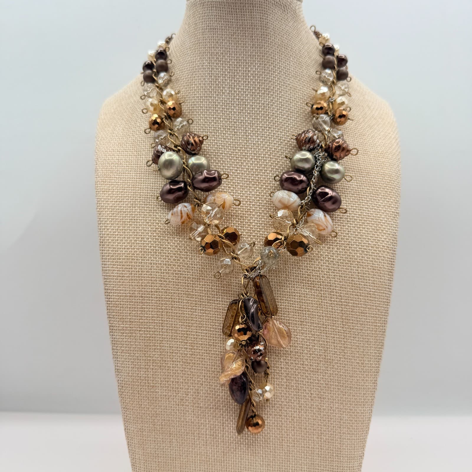 Vintage Y2K Chico's Gold Tone Beaded Statement Necklace Women's Classic Jewelry - Image 1