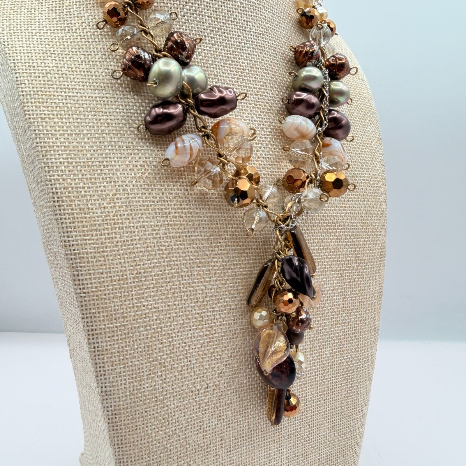 Vintage Y2K Chico's Gold Tone Beaded Statement Necklace Women's Classic Jewelry - Thumbnail 5