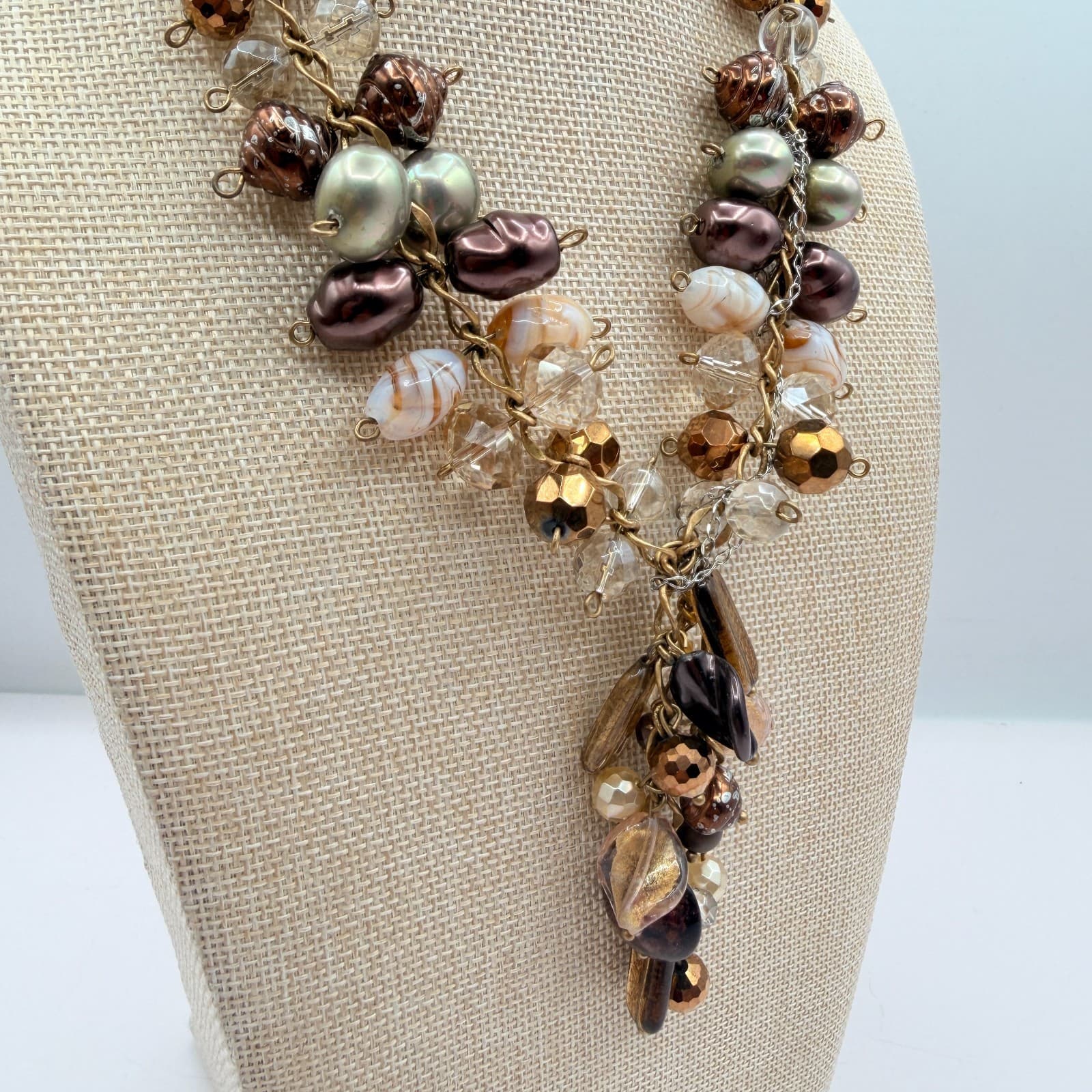 Vintage Y2K Chico's Gold Tone Beaded Statement Necklace Women's Classic Jewelry - Thumbnail 7