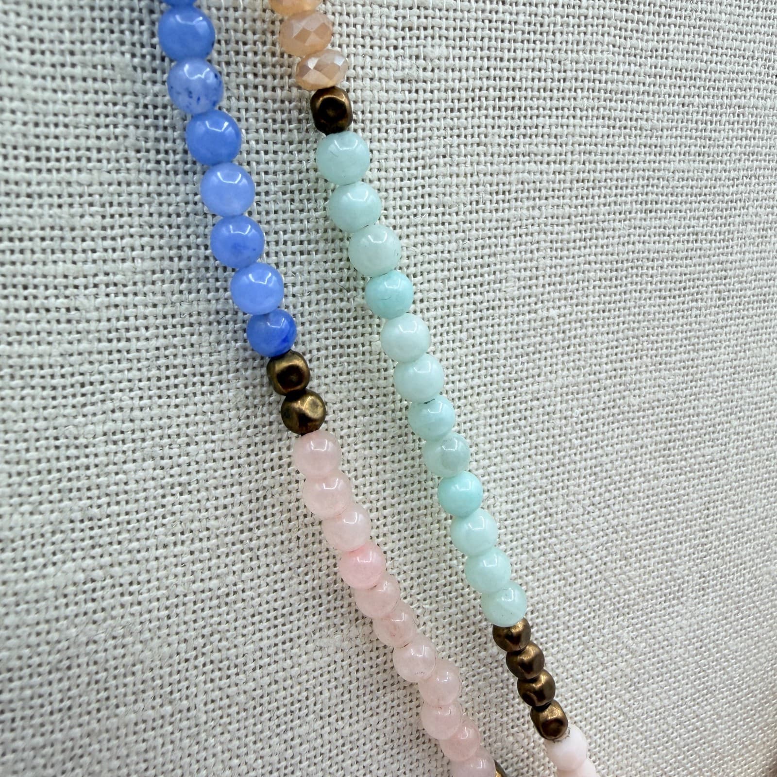 Vintage Y2K Boho Multi Strand Pastel Beaded Tassel Necklace Brown Cord Jewelry - Thumbnail 8