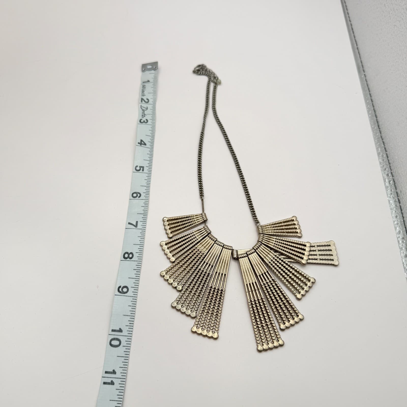 Vintage 90s Silver Tone Fan Fringe Necklace Statement Women's Classic Jewelry - Thumbnail 10