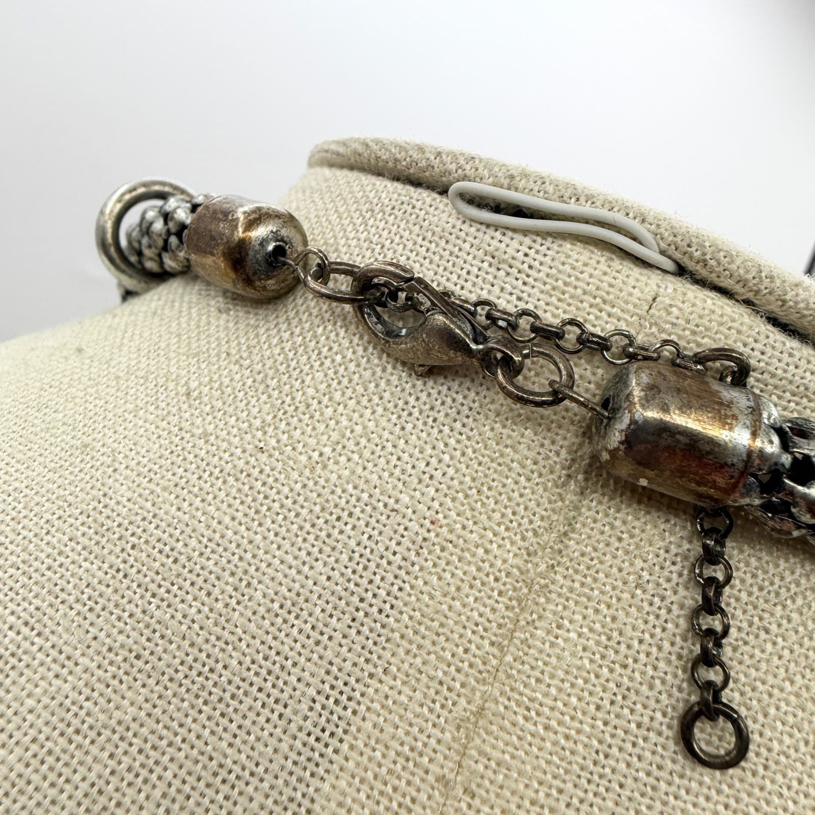 Vintage Y2K Boho Silver Tone Geometric Statement Necklace Antiqued Mixed Jewelry - Thumbnail 4