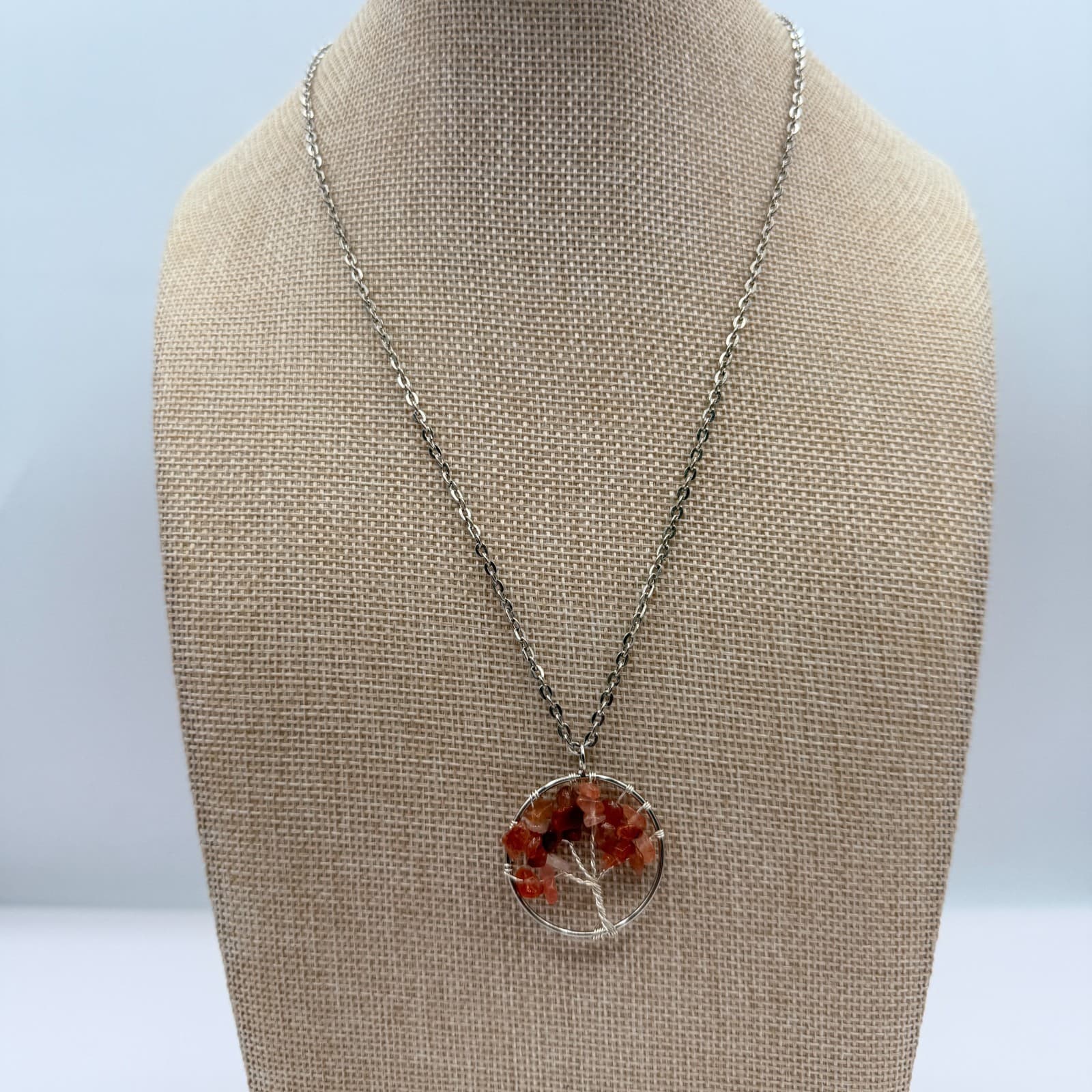 Vintage 90s Silver Tone Tree of Life Beaded Pendant Necklace Women's Jewelry - Thumbnail 3