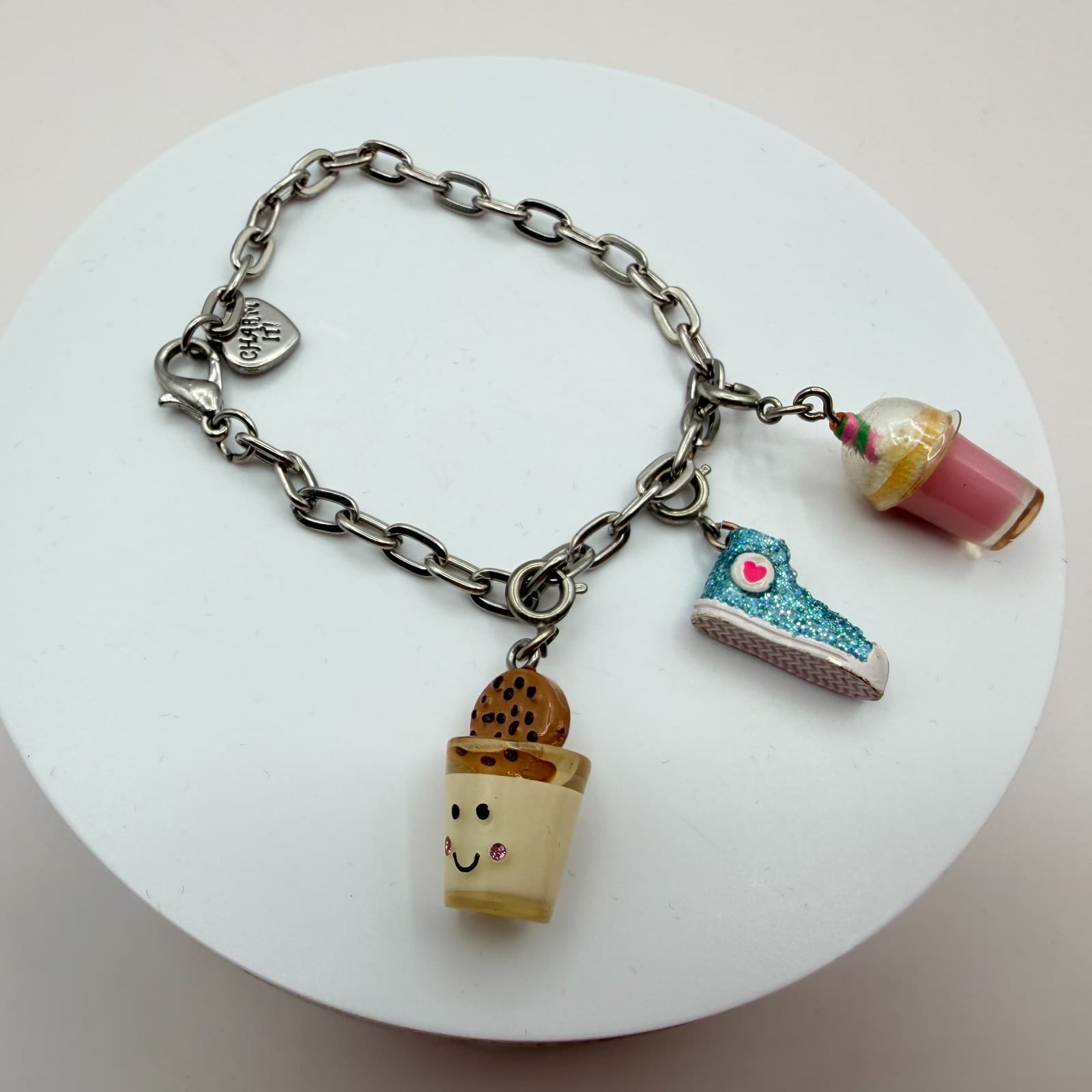 Vintage Y2K Silver Tone Charm It Link Bracelet Food Sneaker Shoe Charms Jewelry - Thumbnail 6