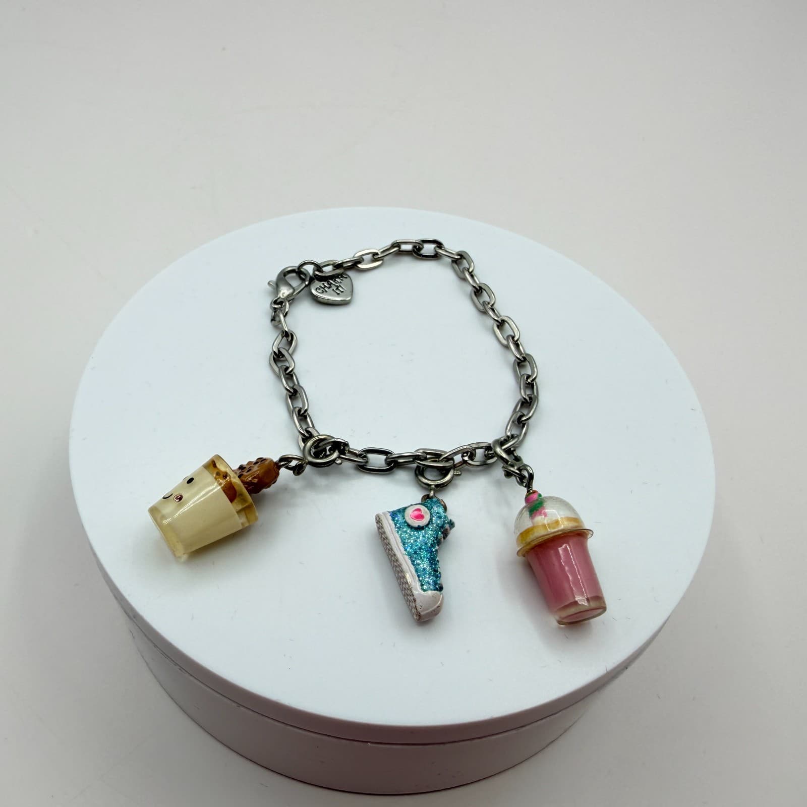 Vintage Y2K Silver Tone Charm It Link Bracelet Food Sneaker Shoe Charms Jewelry - Thumbnail 4