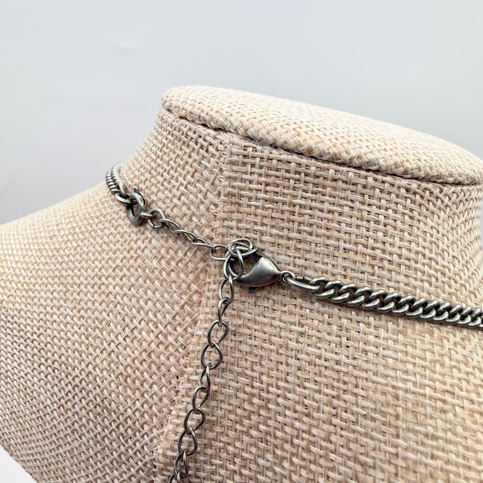 Vintage 90s Silver Tone Fan Fringe Necklace Statement Women's Classic Jewelry - Thumbnail 8