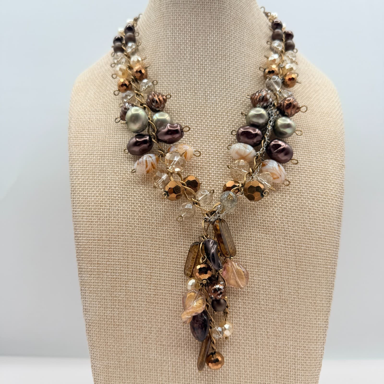 Vintage Y2K Chico's Gold Tone Beaded Statement Necklace Women's Classic Jewelry - Thumbnail 2