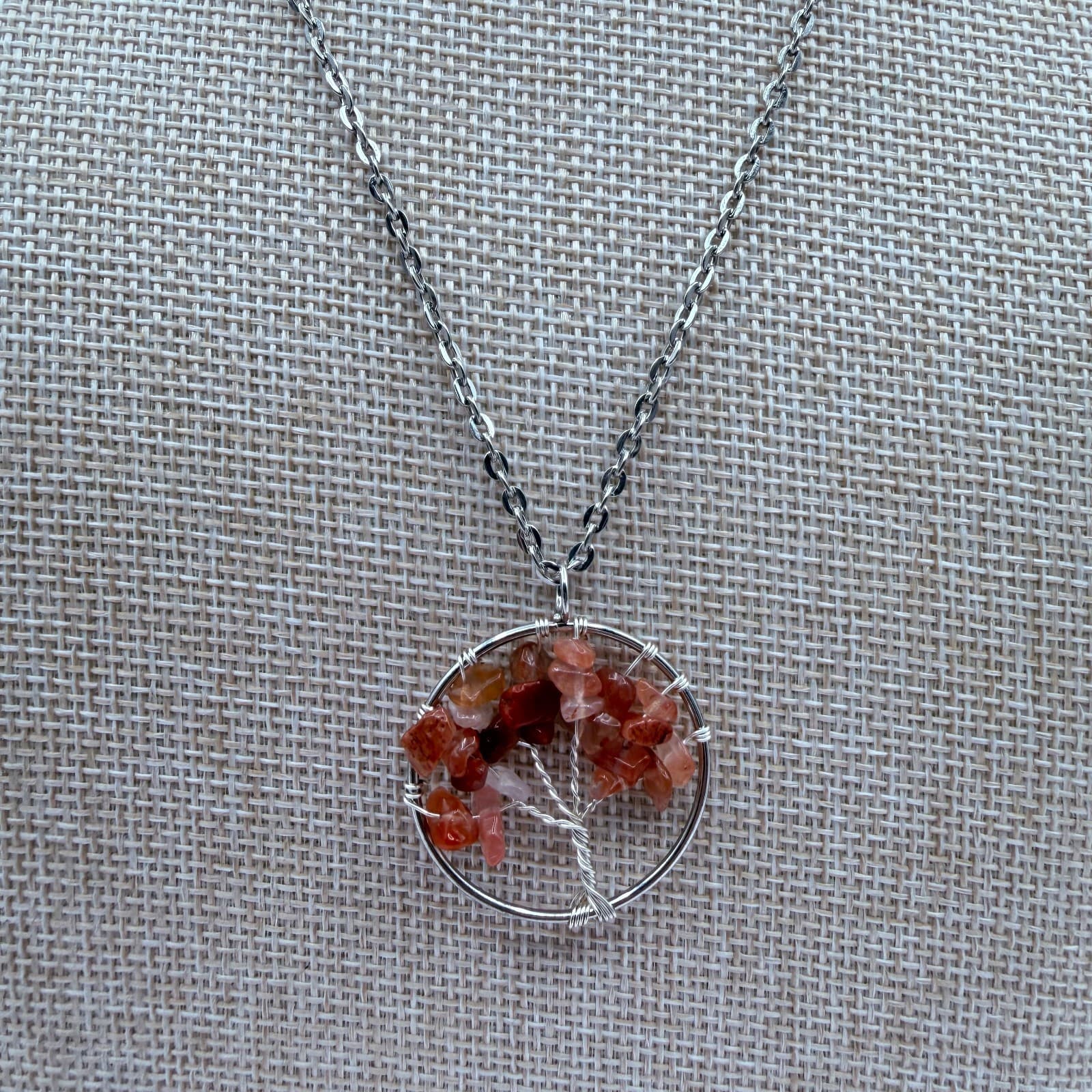 Vintage 90s Silver Tone Tree of Life Beaded Pendant Necklace Women's Jewelry - Thumbnail 4