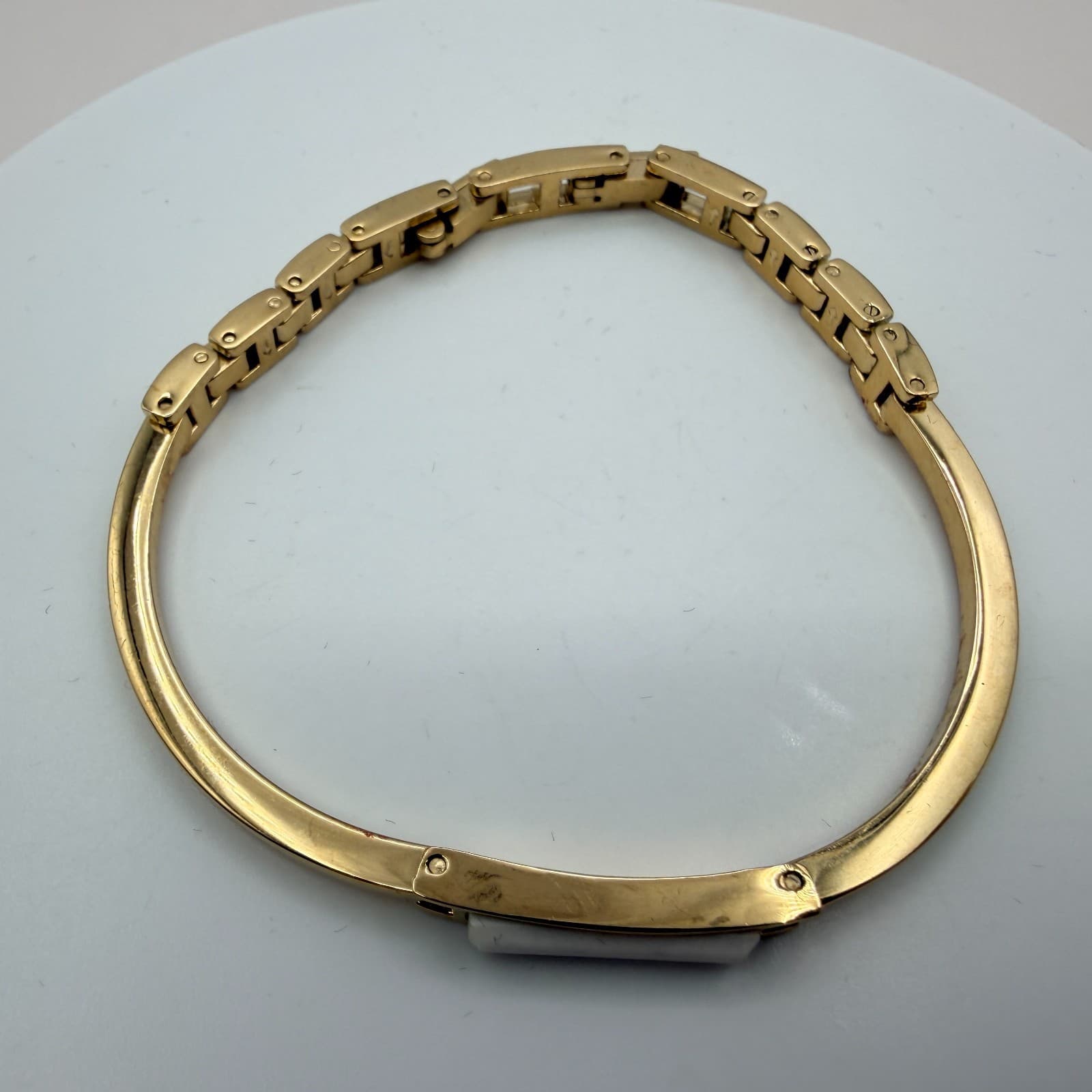 Vintage 80s Gold Tone Textured Spiral Knot Hinged Bangle Bracelet Boho Jewelry - Thumbnail 9