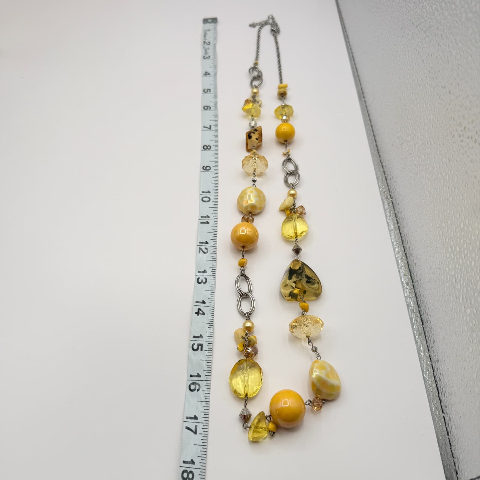 Vintage Y2K Chunky Amber Yellow Faux Resin Beaded Statement Necklace Jewelry - Thumbnail 2