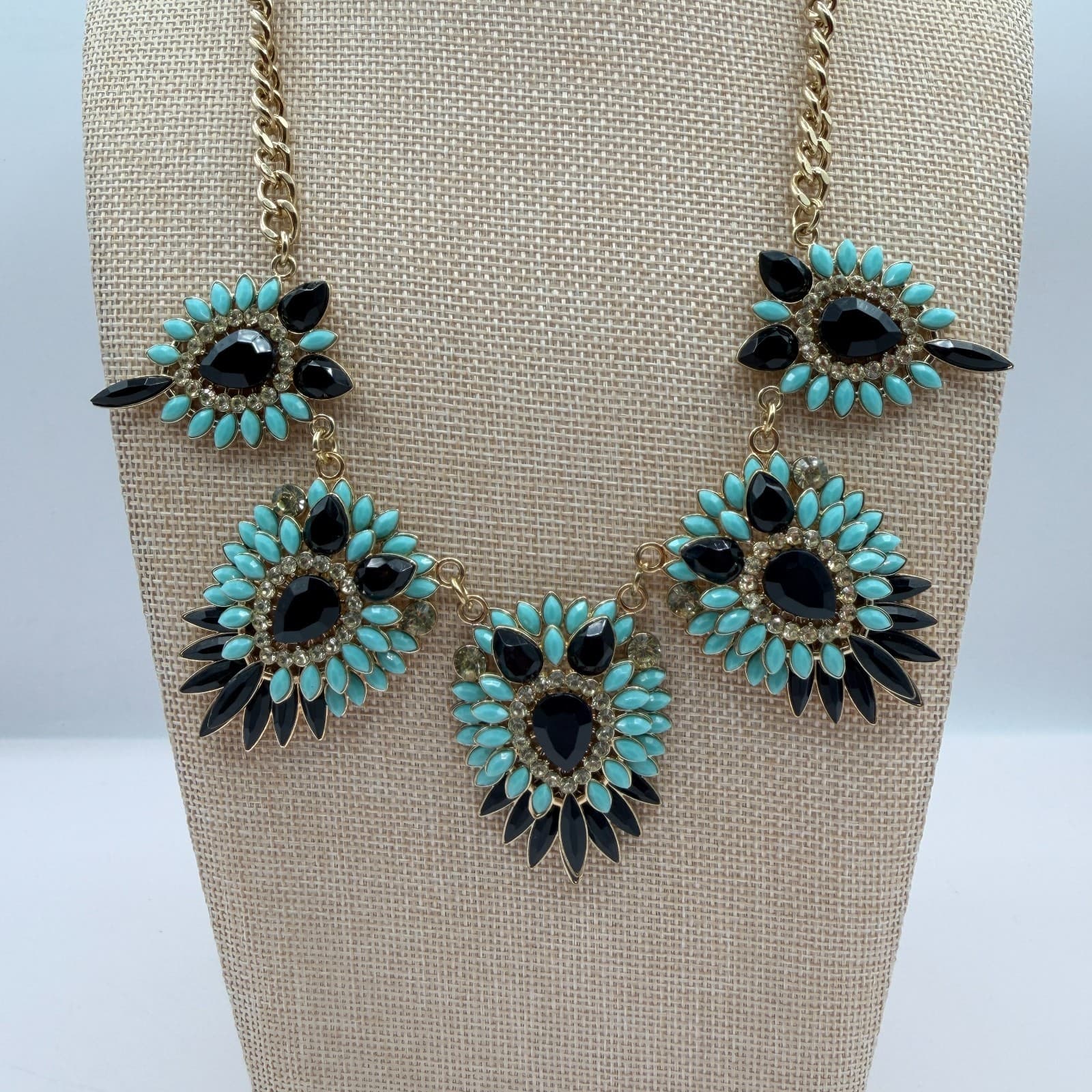 Vintage 90s Gold Tone Bib Necklace Statement Boho Women's Classic Jewelry - Thumbnail 2