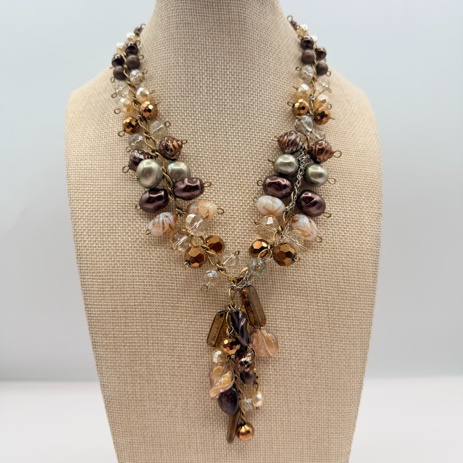 Vintage Y2K Chico's Gold Tone Beaded Statement Necklace Women's Classic Jewelry - Thumbnail 11