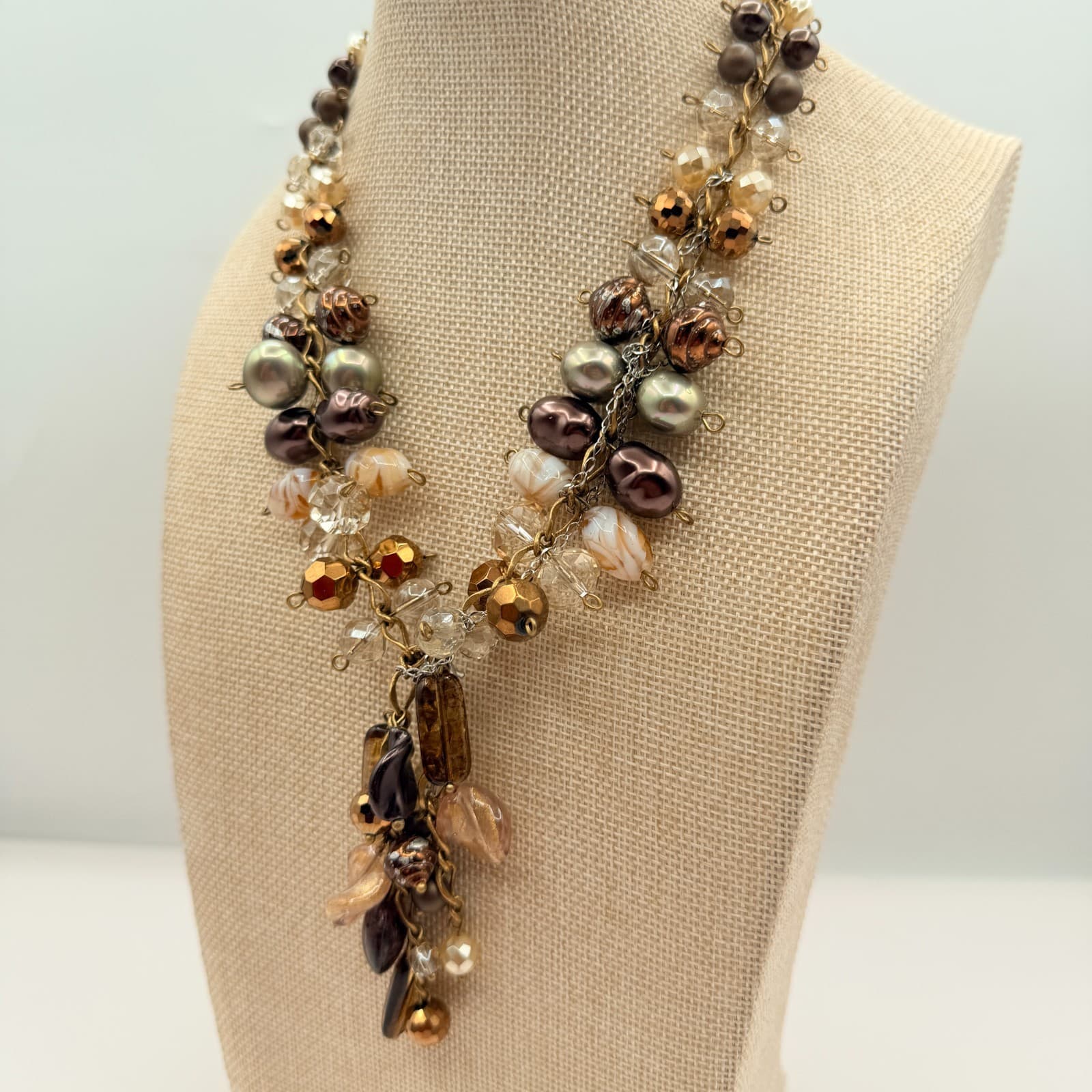 Vintage Y2K Chico's Gold Tone Beaded Statement Necklace Women's Classic Jewelry - Thumbnail 10