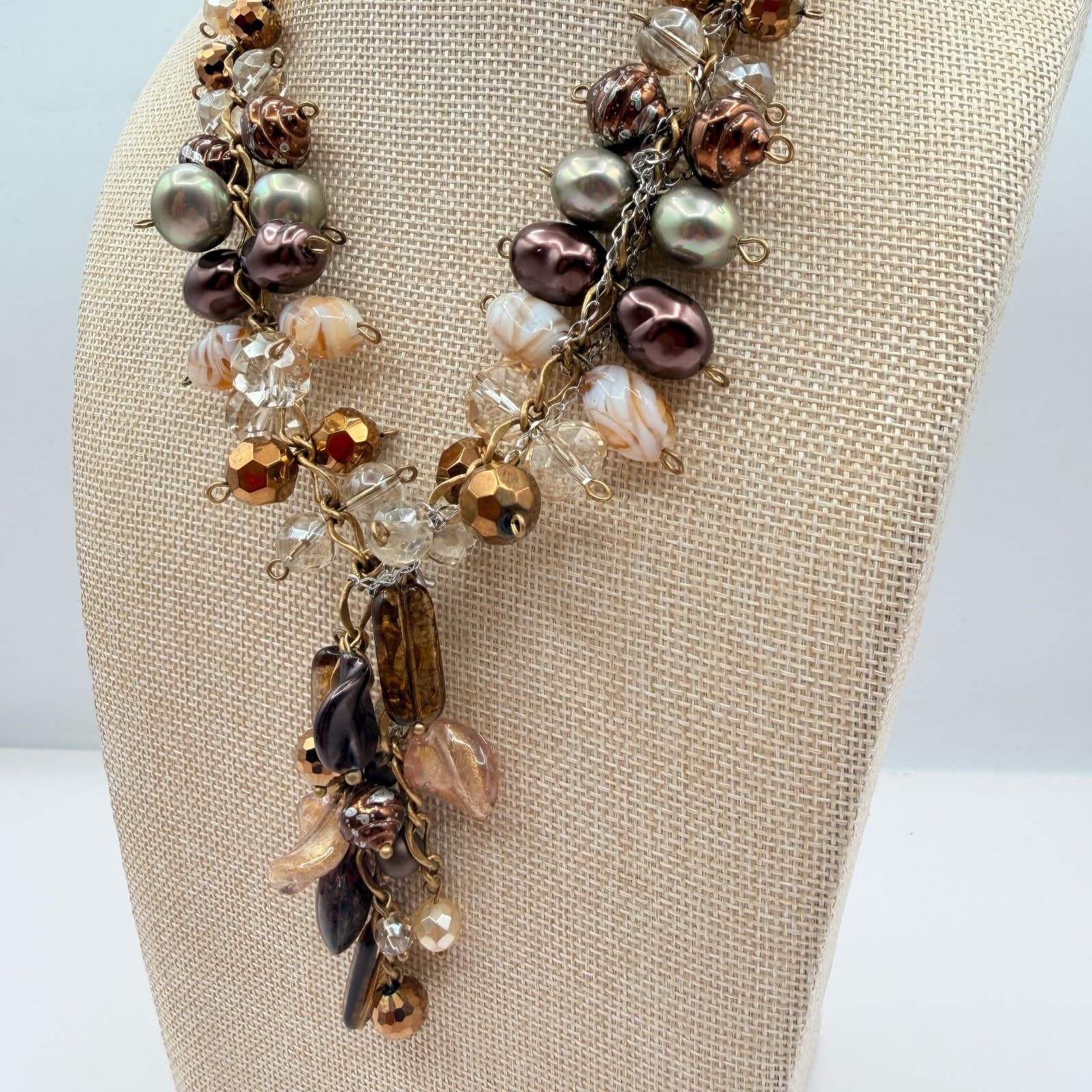 Vintage Y2K Chico's Gold Tone Beaded Statement Necklace Women's Classic Jewelry - Thumbnail 9