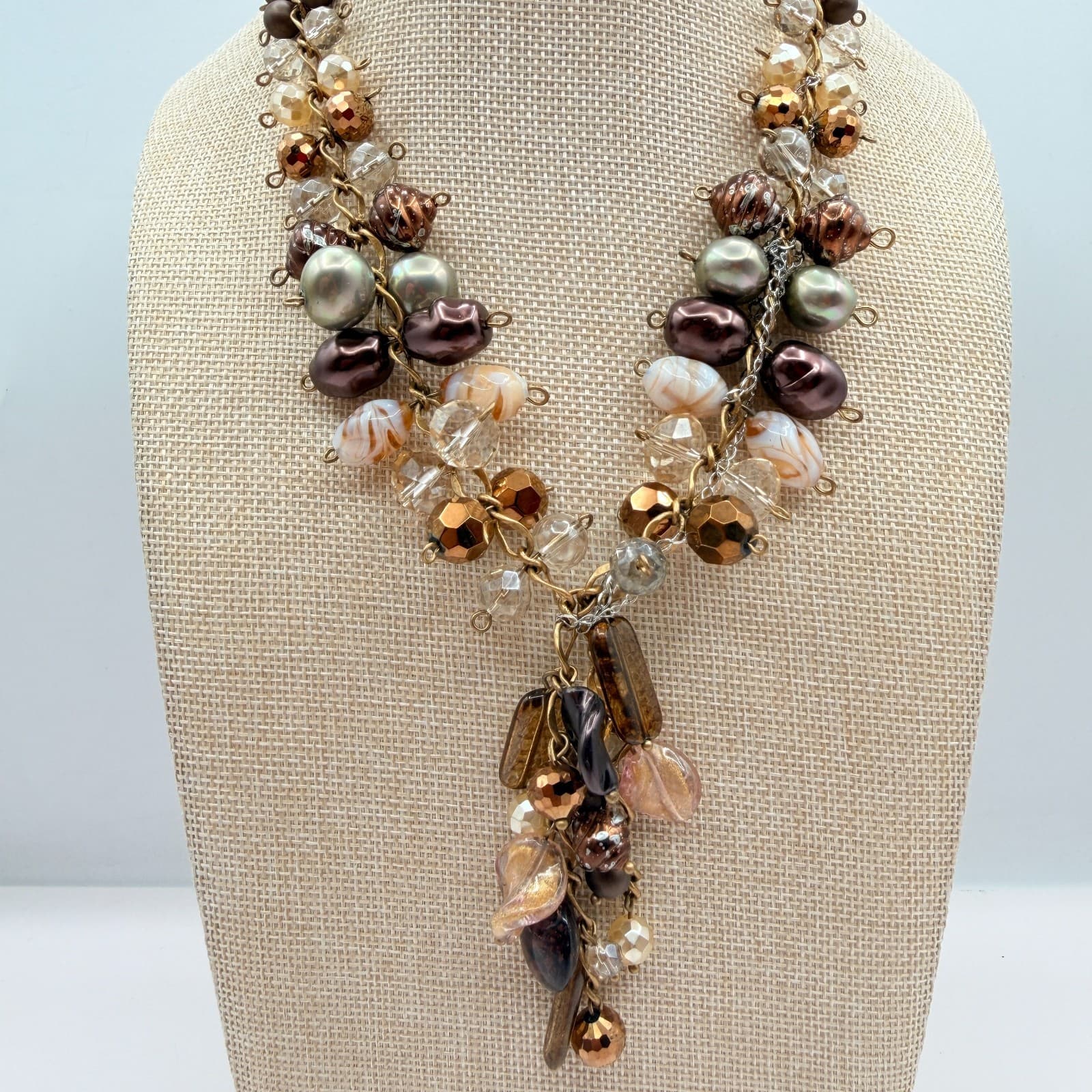 Vintage Y2K Chico's Gold Tone Beaded Statement Necklace Women's Classic Jewelry - Thumbnail 4