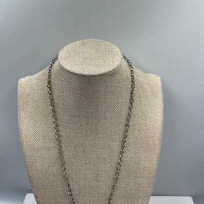 VTG Statement Floral Pendant Necklace Silver Gold Tone Rhinestone Tassel Dangle - Thumbnail 2