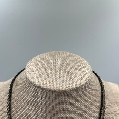 VTG Loft Layered Chain Necklace Black Silver Tone Rhinestone Dangle Bead Cluster - Thumbnail 2