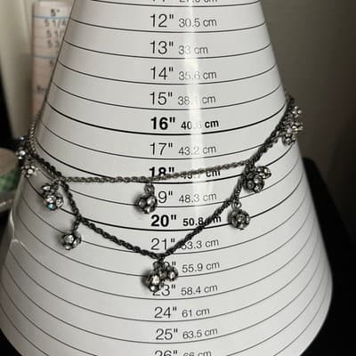 VTG Loft Layered Chain Necklace Black Silver Tone Rhinestone Dangle Bead Cluster - Thumbnail 7