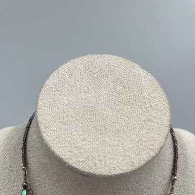 VTG Multicolor Beaded Statement Necklace Purple Blue Faceted Beads Chunky Center - Thumbnail 3