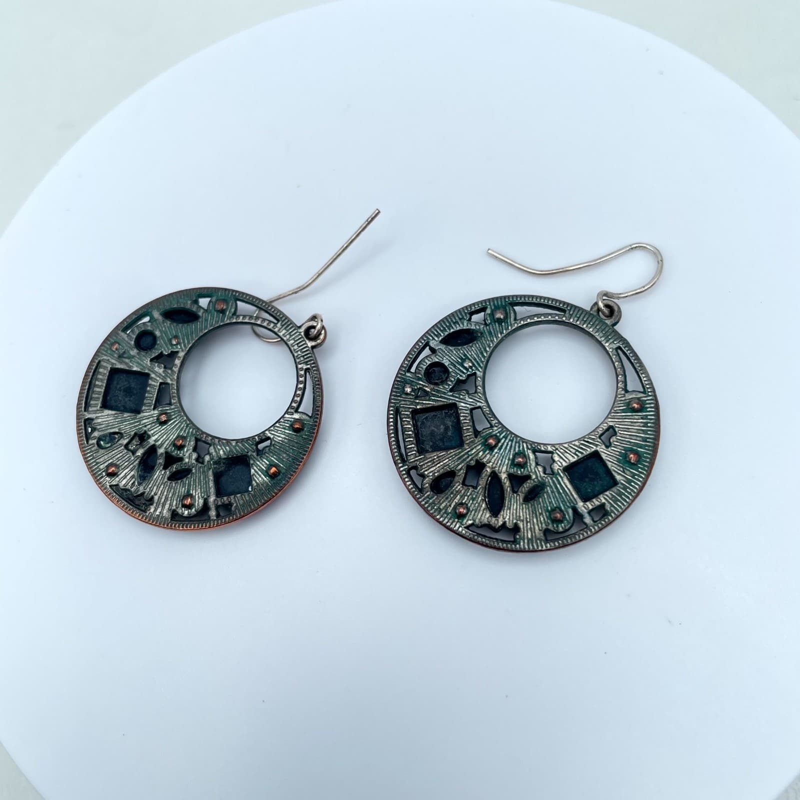 Vintage Silver-Tone Retro Gothic Faceted Onyx Beads Hoop Dangle Hook Earrings - Thumbnail 5