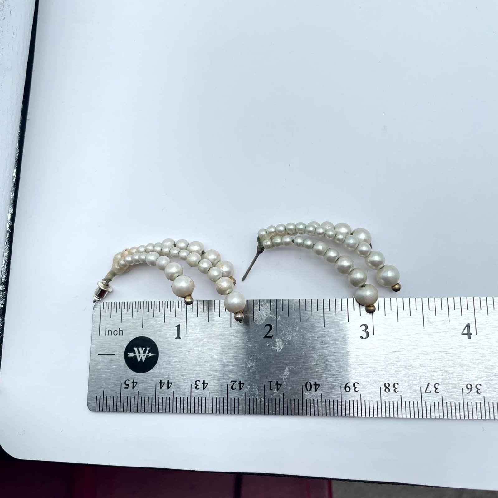 VTG 1980s Gold Tone Cream Mother Of Pearls Multi-Strand J-Hoops Dangle Earrings - Thumbnail 2