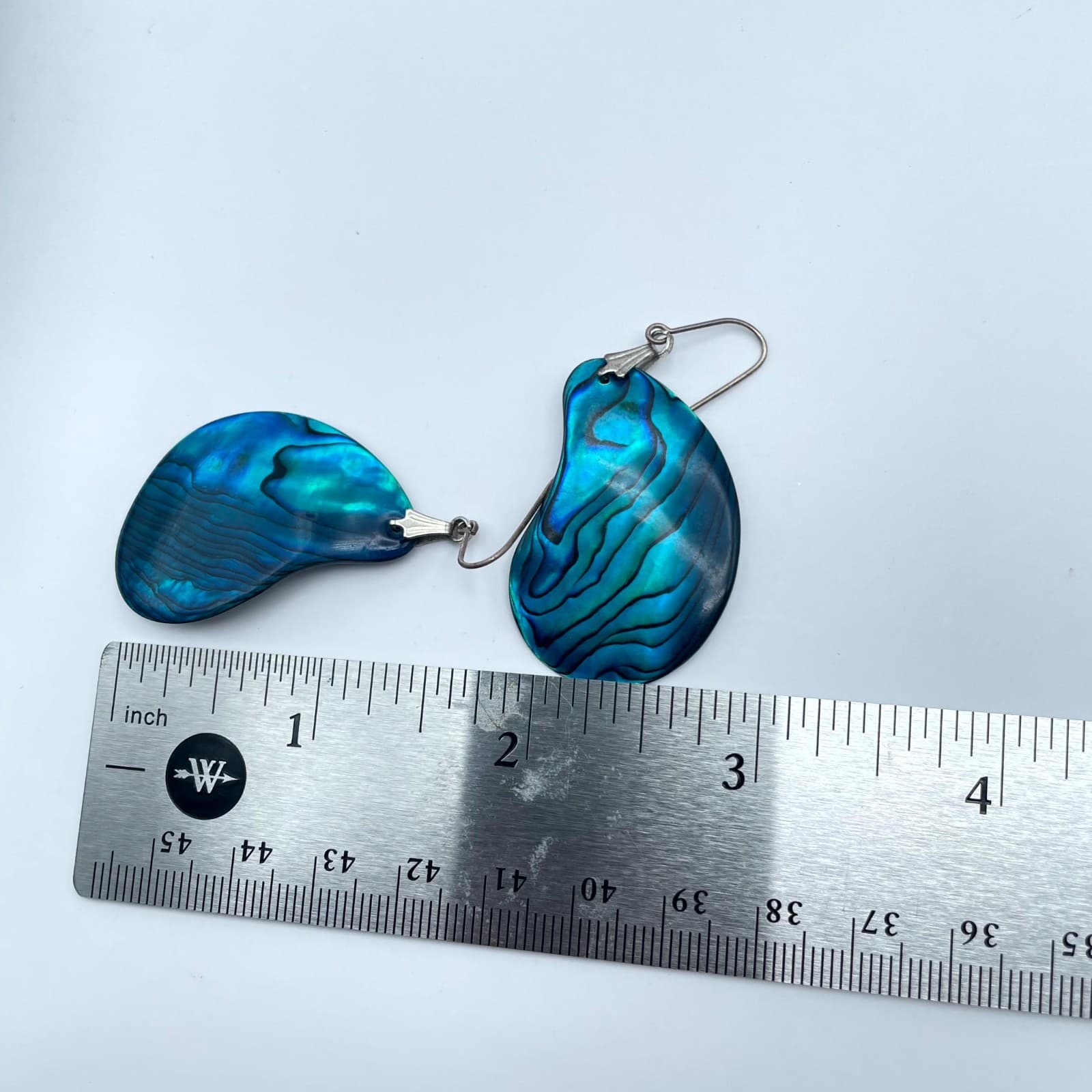 Bohemian Silver-Tone Green Iridescent Abalone Shell Teardrop Drop Hook Earrings - Thumbnail 2