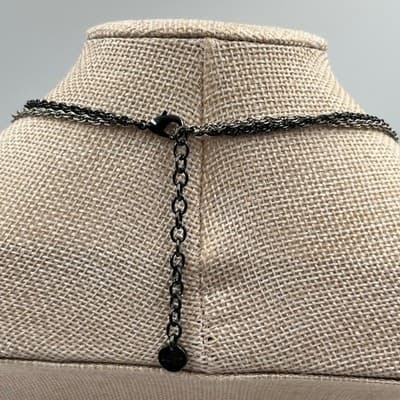 VTG Loft Layered Chain Necklace Black Silver Tone Rhinestone Dangle Bead Cluster - Thumbnail 6