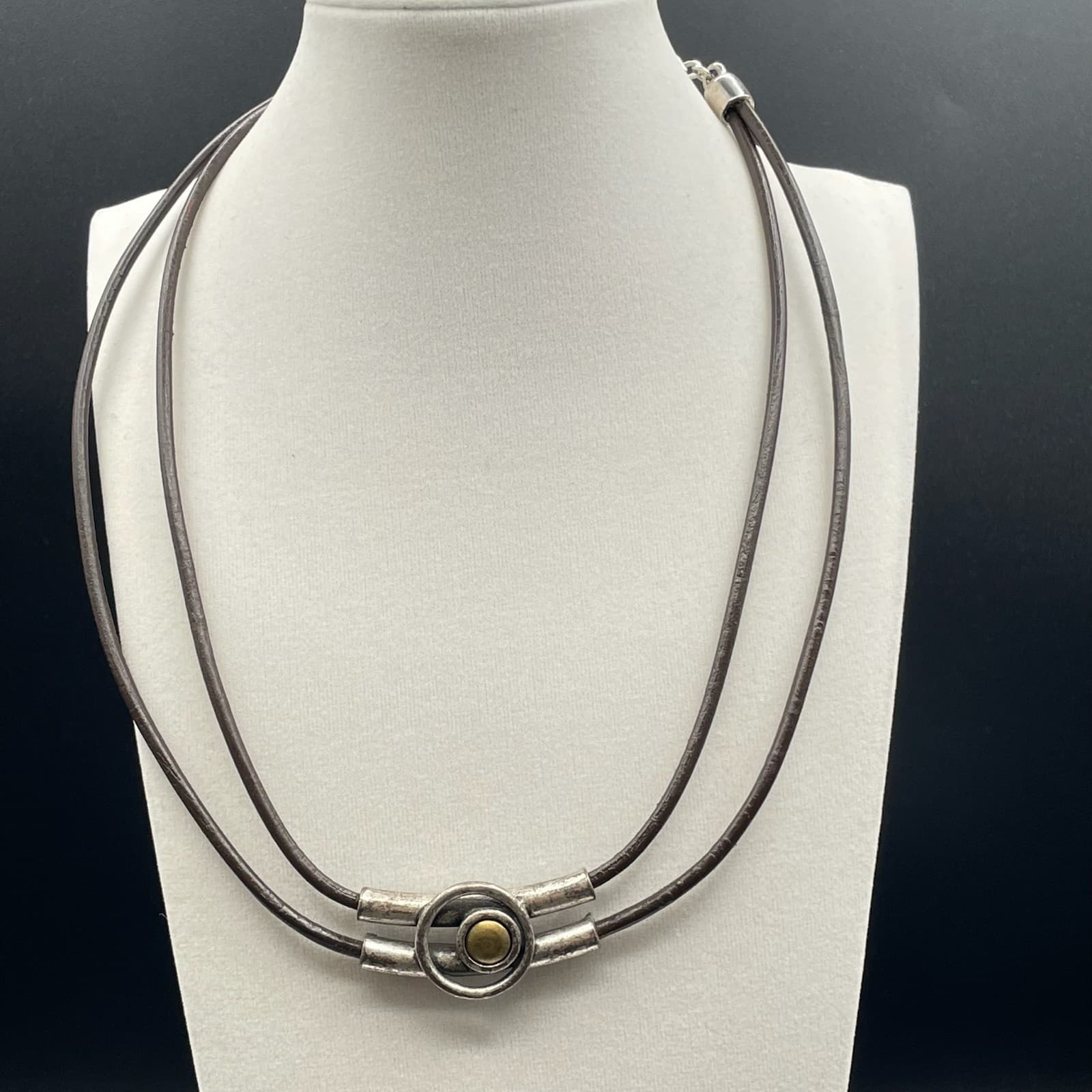 Vintage Chicos Womens Black Double Layered Cylindrical Fashion Necklace - Image 1