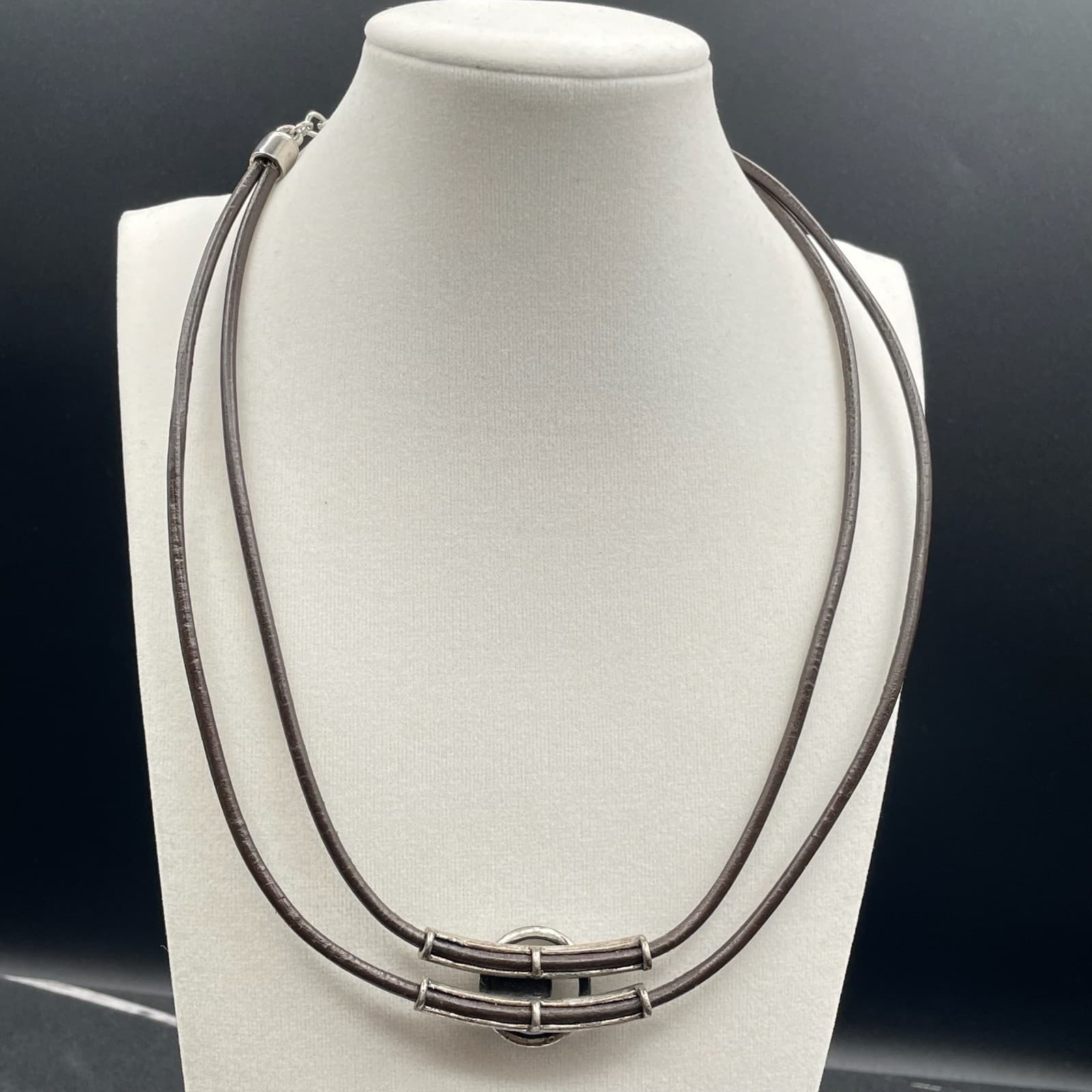 Vintage Chicos Womens Black Double Layered Cylindrical Fashion Necklace - Thumbnail 2