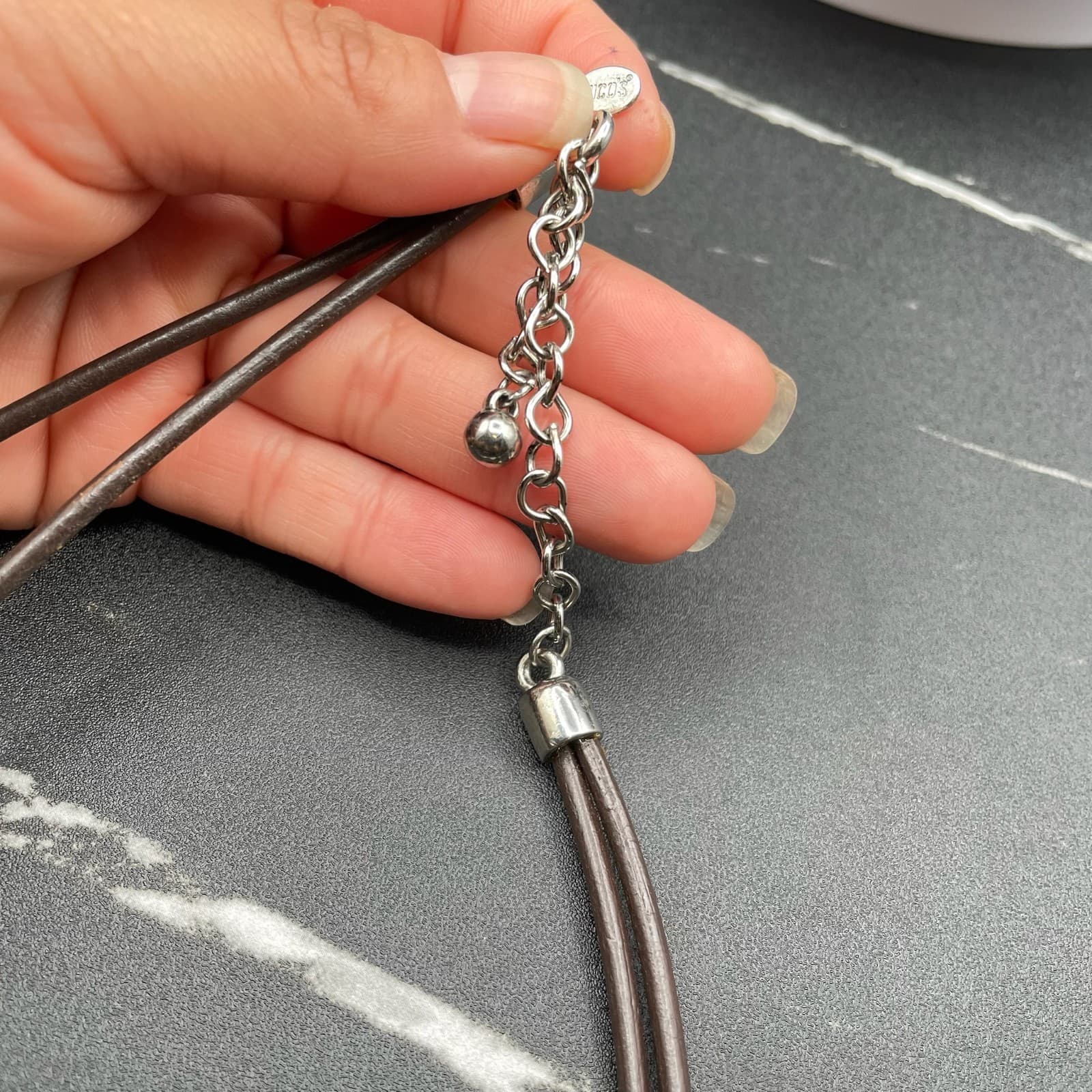 Vintage Chicos Womens Black Double Layered Cylindrical Fashion Necklace - Thumbnail 9