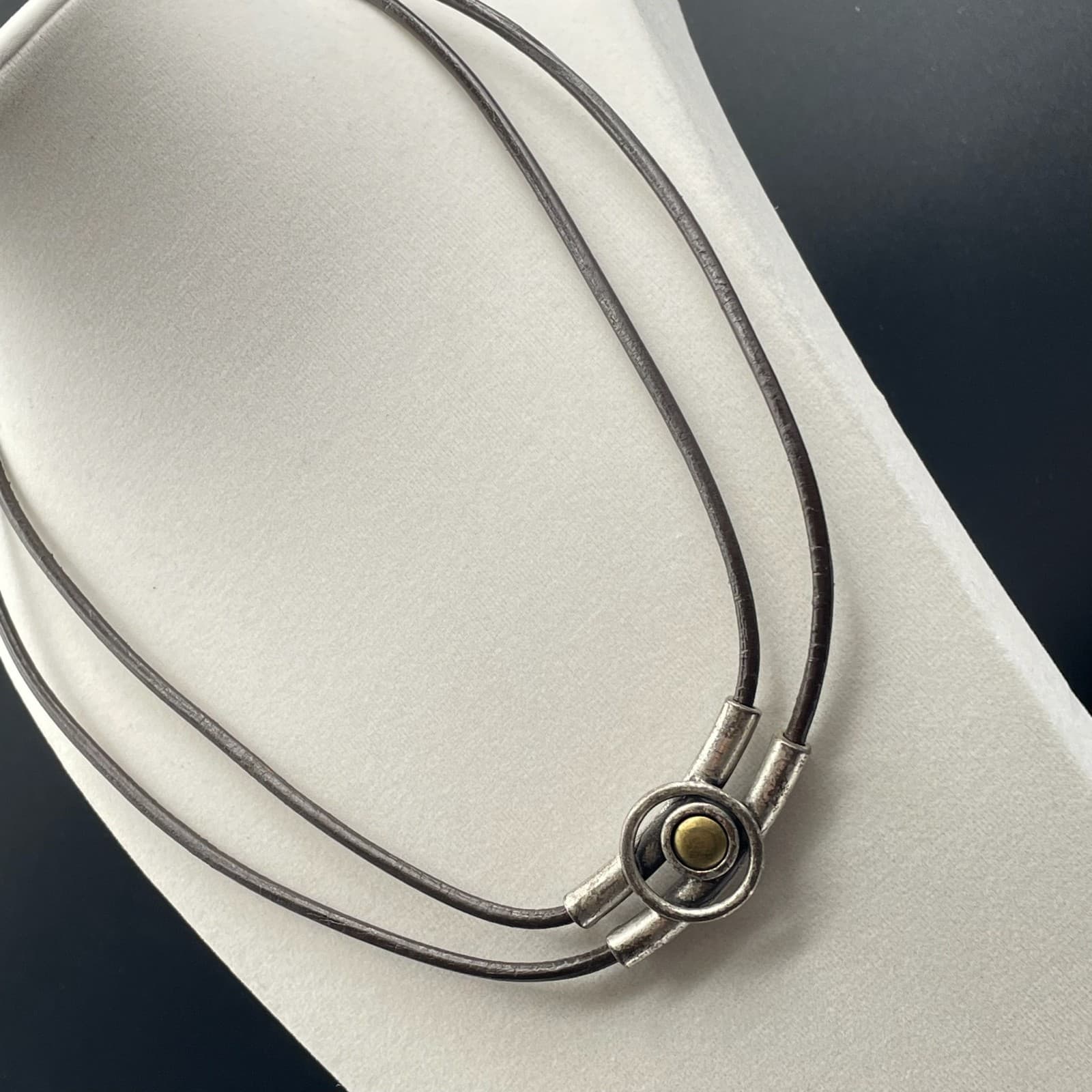 Vintage Chicos Womens Black Double Layered Cylindrical Fashion Necklace - Thumbnail 12