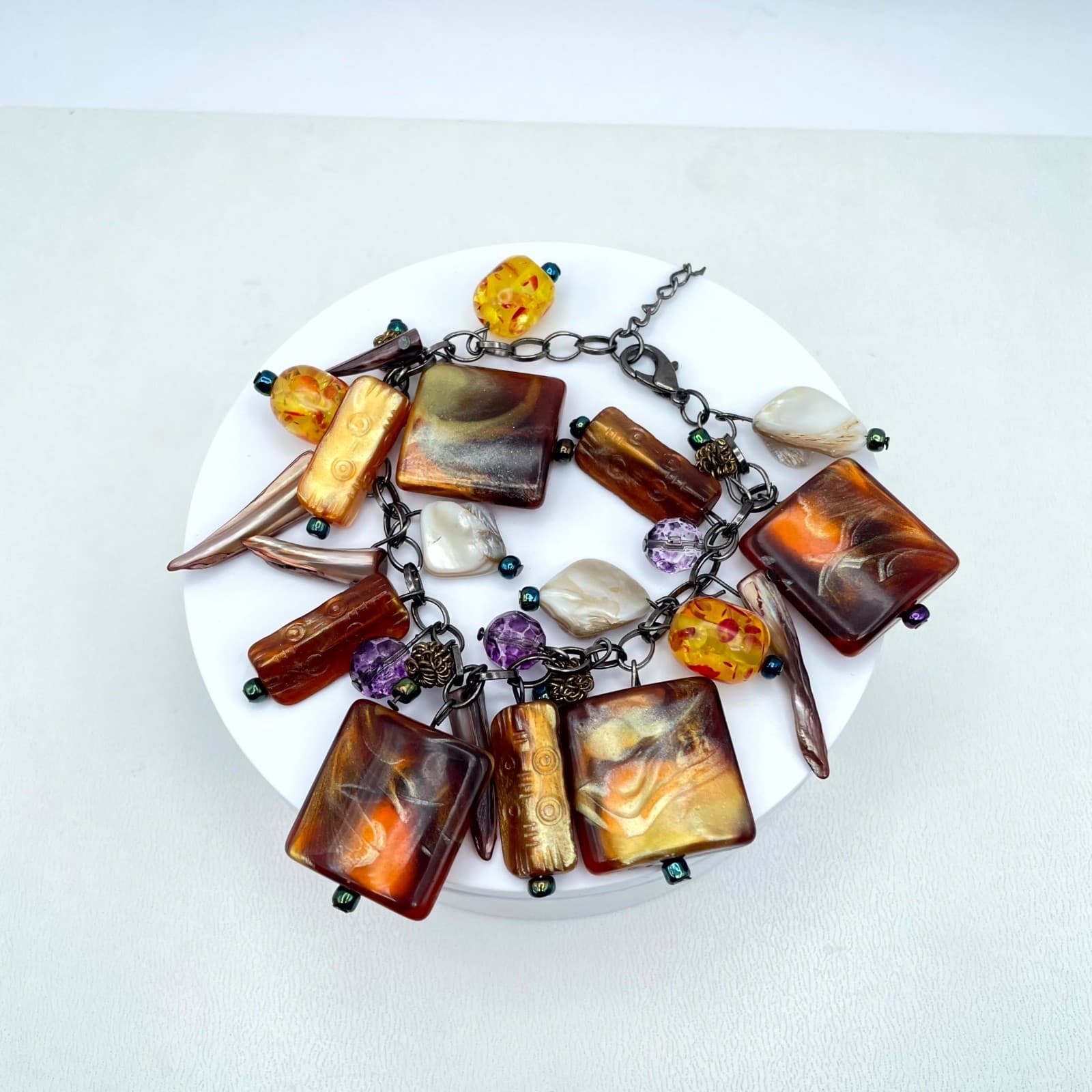 Bohemian Black Amber-Inspire Chain Pearls Multi Strand Statement Charm Bracelet - Thumbnail 6