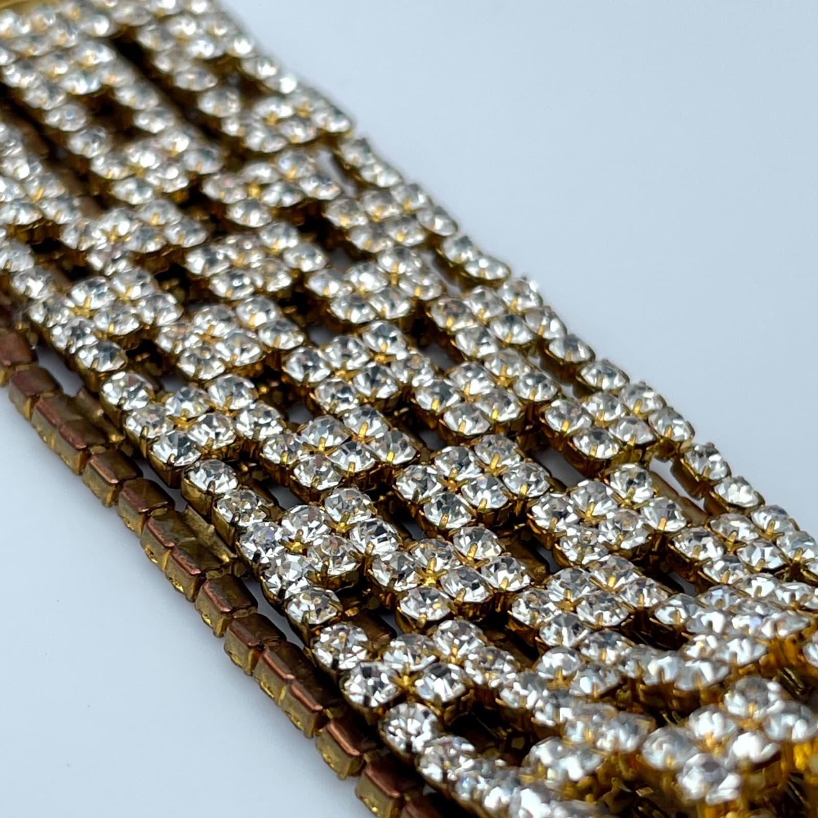 Vintage Retro Gold-Tone Classic Hollywood Glamour Prong Rhinestone Cuff Bracelet - Thumbnail 11