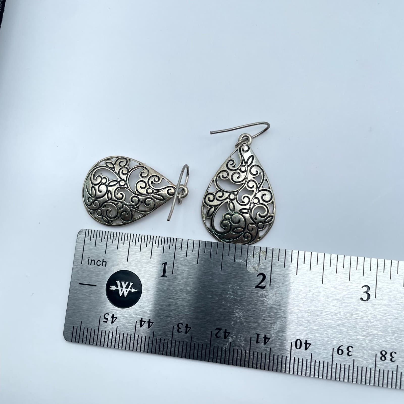 Vintage Celtic-Inspired Silver-Tone Filigree Teardrop Dangle French Hook Earring - Thumbnail 2