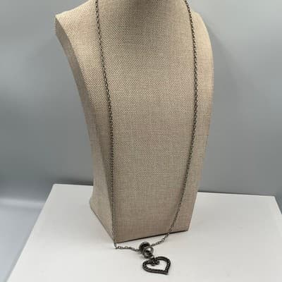 Vintage Y2K Silver Tone Heart Pendant Necklace Earrings Set Glass Bead Dangle - Thumbnail 7