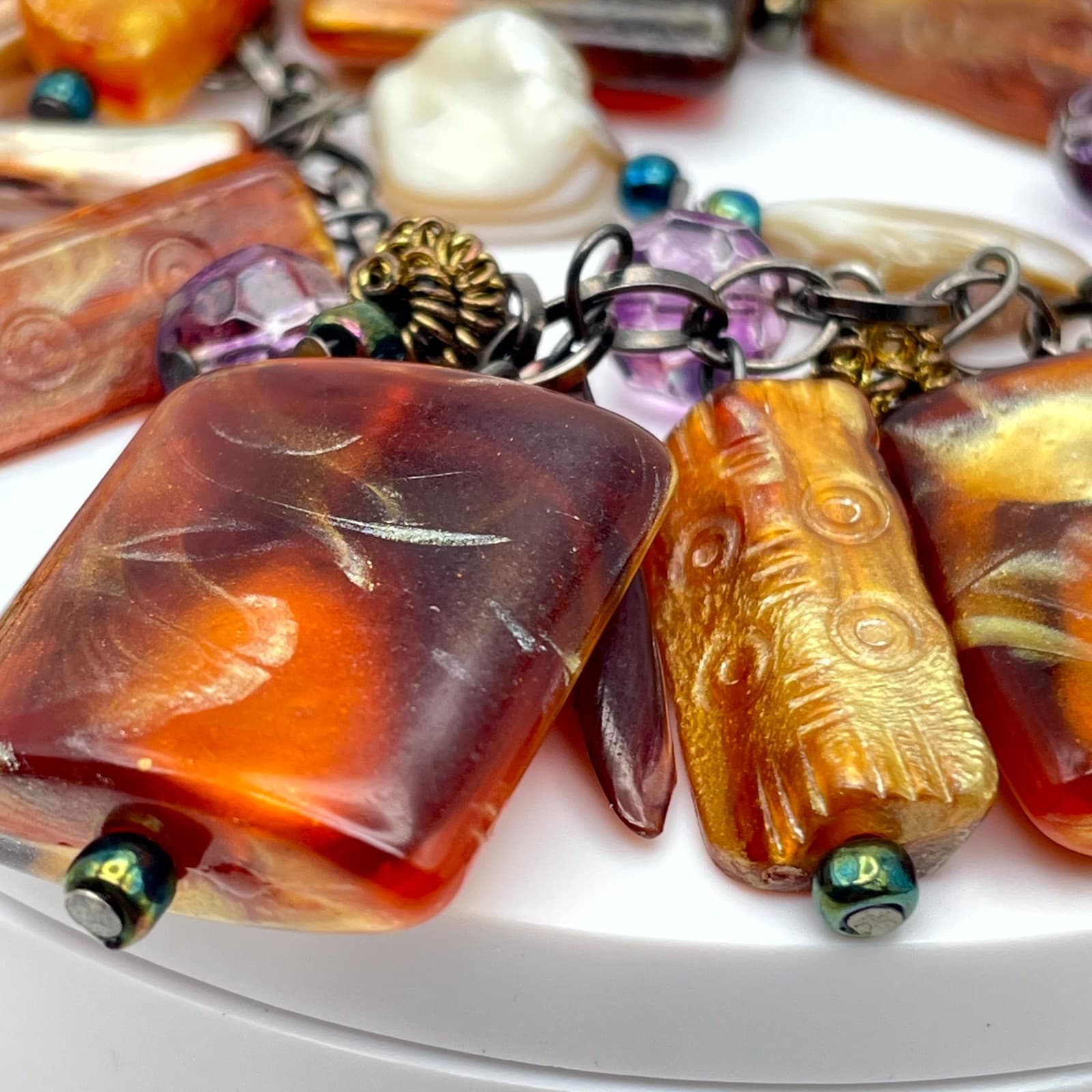 Bohemian Black Amber-Inspire Chain Pearls Multi Strand Statement Charm Bracelet - Thumbnail 4