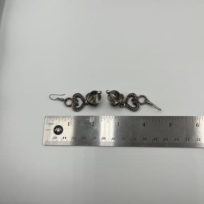 Vintage Y2K Silver Tone Heart Pendant Necklace Earrings Set Glass Bead Dangle - Thumbnail 12