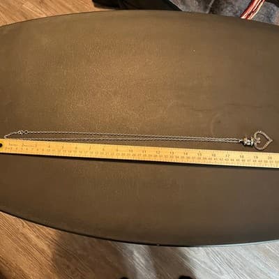 Vintage Y2K Silver Tone Heart Pendant Necklace Earrings Set Glass Bead Dangle - Thumbnail 8