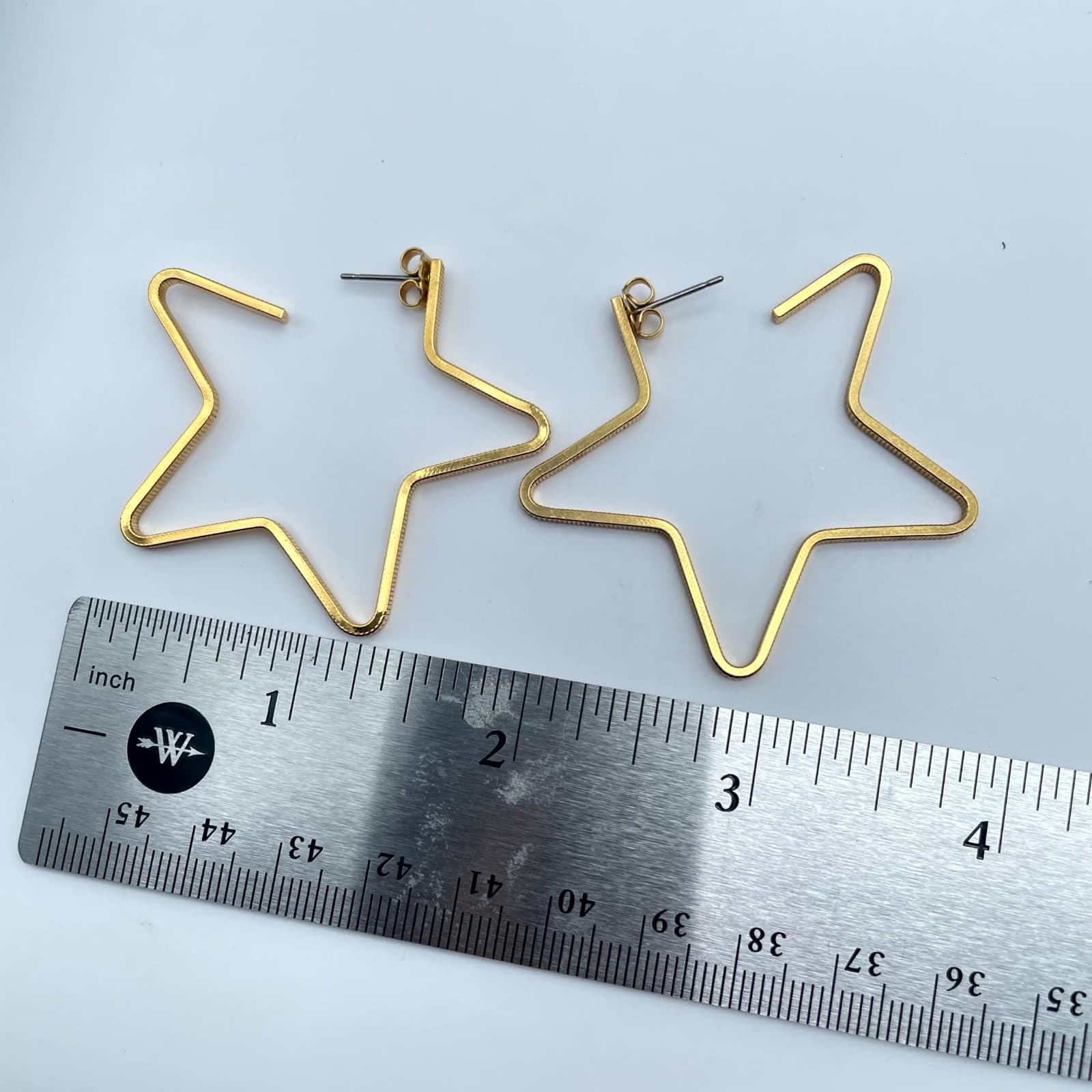 Vintage 1990 Gold-Tone Open Star-Shaped Oversized Hoop Butterfly Back Earrings - Thumbnail 2