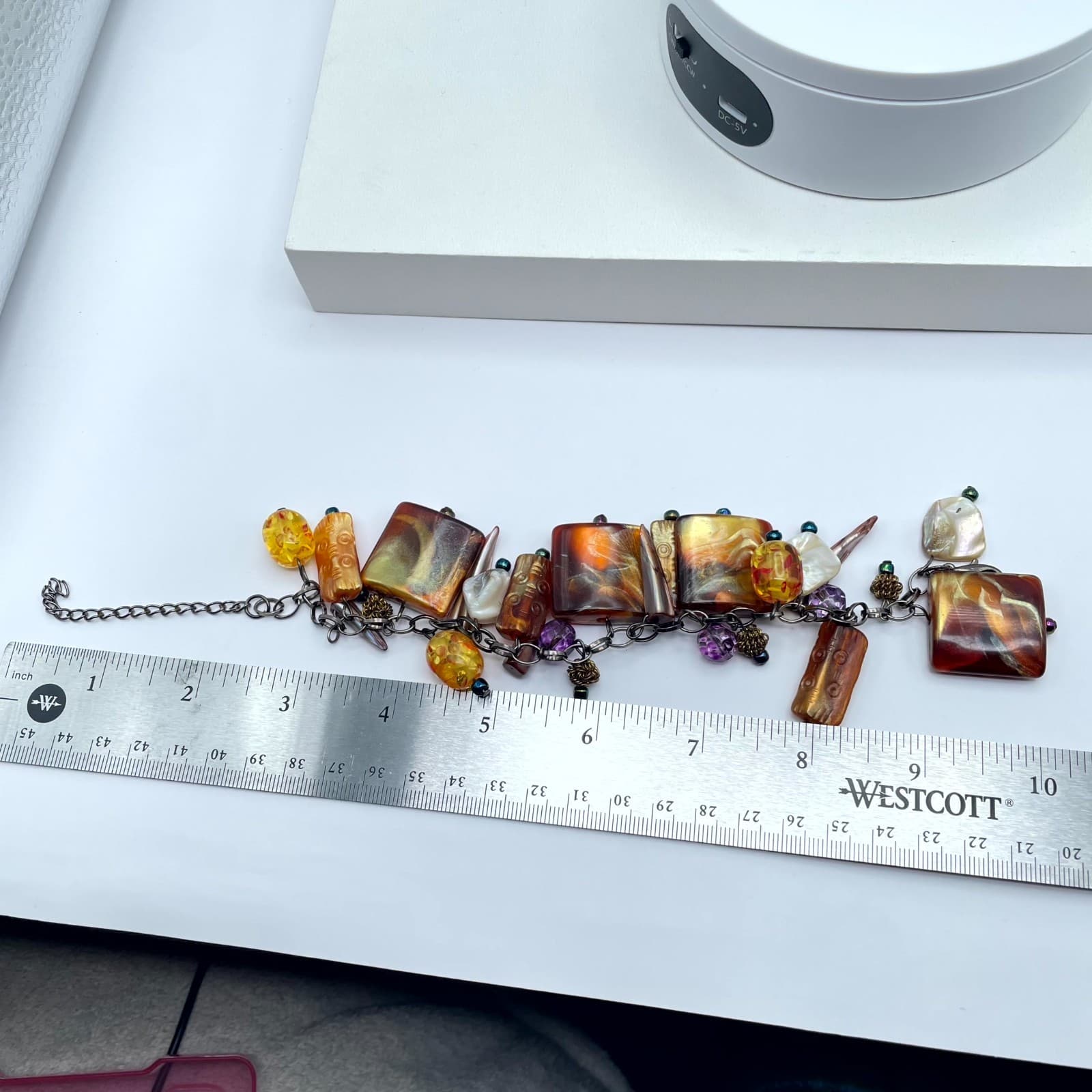 Bohemian Black Amber-Inspire Chain Pearls Multi Strand Statement Charm Bracelet - Thumbnail 2