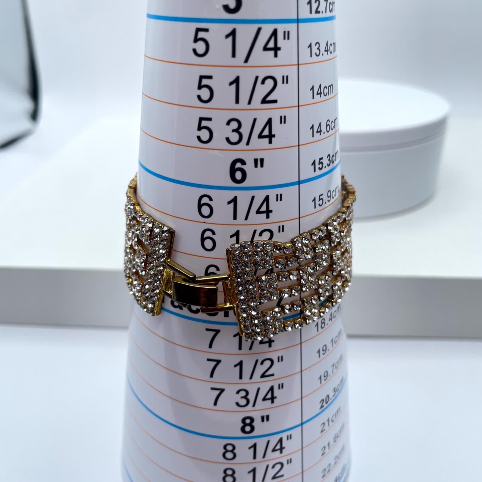 Vintage Retro Gold-Tone Classic Hollywood Glamour Prong Rhinestone Cuff Bracelet - Thumbnail 2