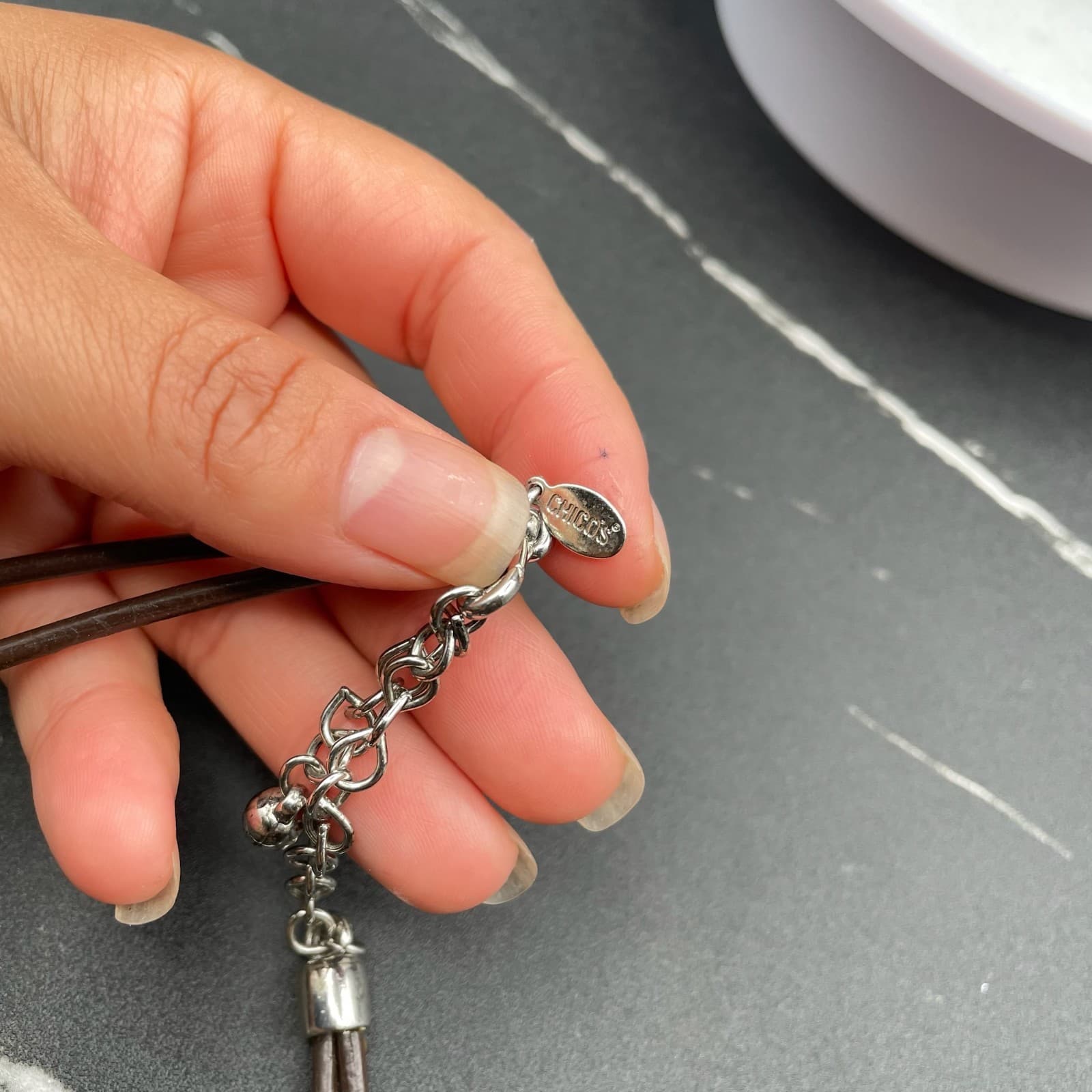 Vintage Chicos Womens Black Double Layered Cylindrical Fashion Necklace - Thumbnail 7