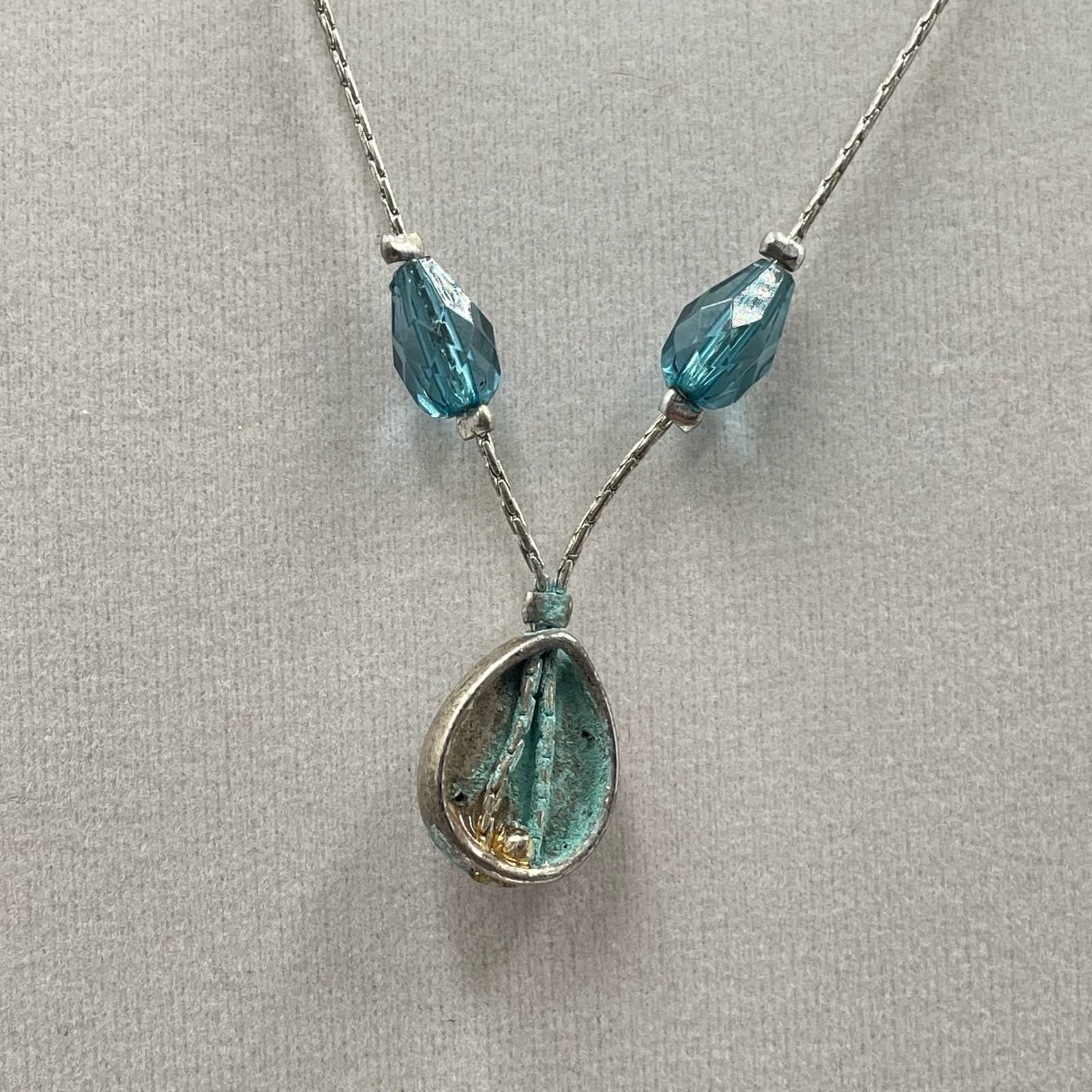 Vintage Contemporary Silver-Tone Cord Chain Blue Stone Sparkler Station Pendant - Thumbnail 3