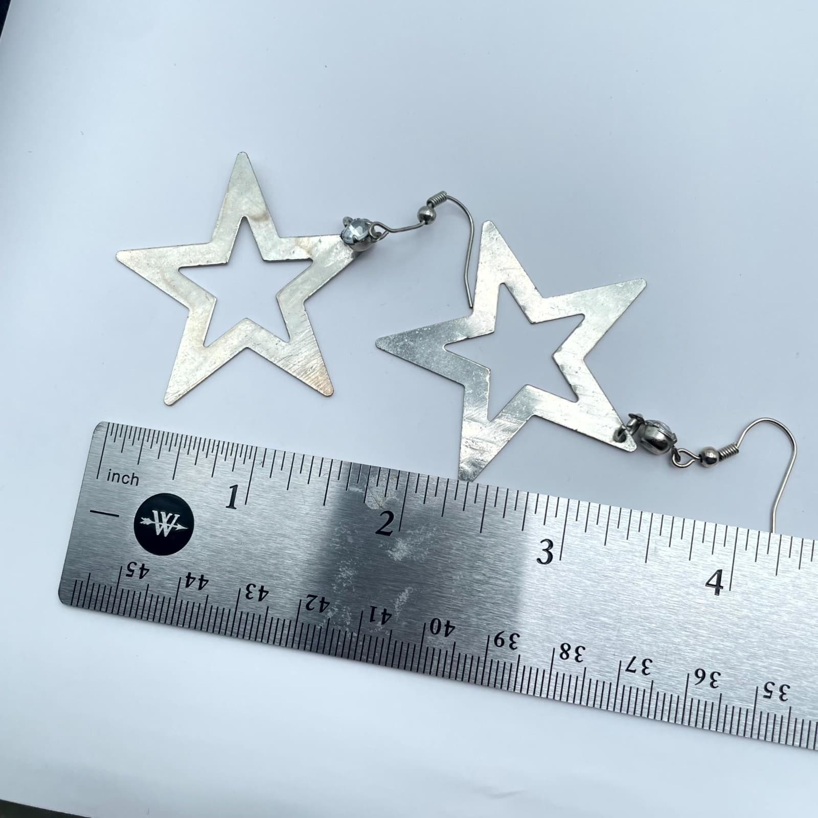 Y2K Silver-Tone Pop-Punk Faceted Beads Hollow Star Dangle Drop Hook Earrings - Thumbnail 2