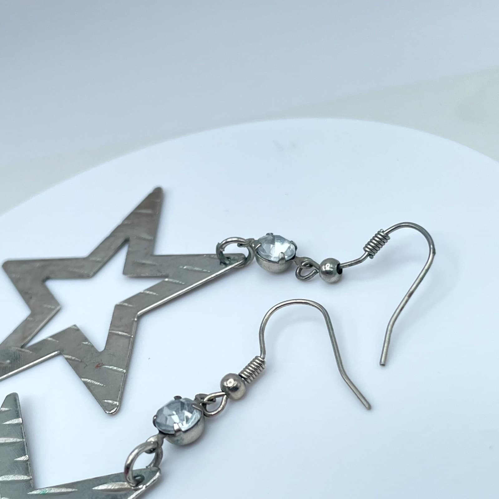 Y2K Silver-Tone Pop-Punk Faceted Beads Hollow Star Dangle Drop Hook Earrings - Thumbnail 8