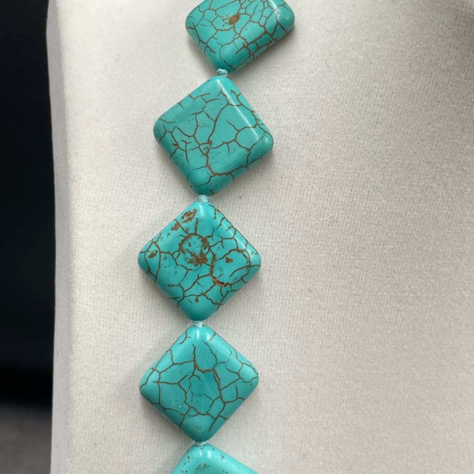 Vintage Lobster Tribal Chunky Turquoise Square Cube Beaded Statement Necklace - Thumbnail 3