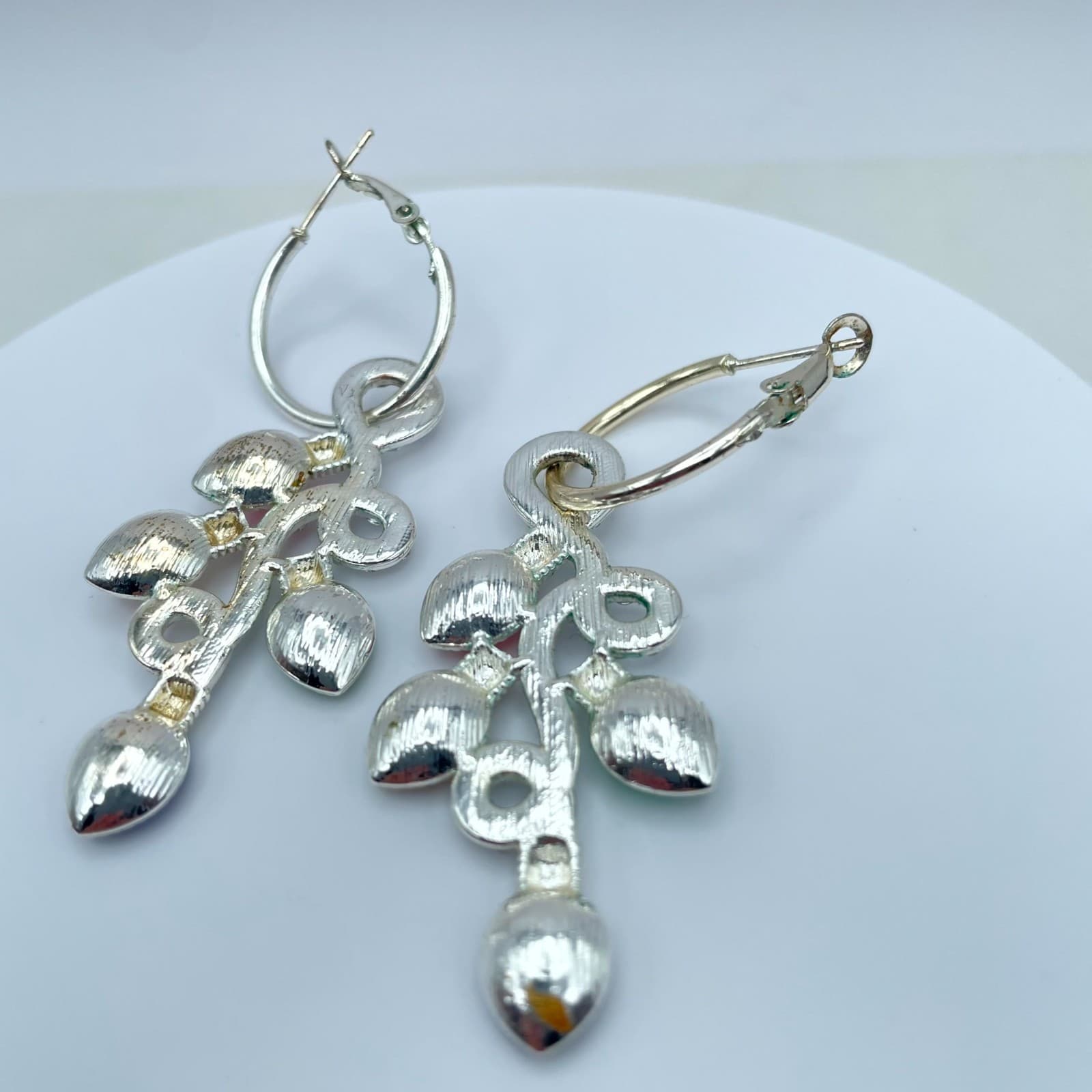 Gold-Tone Faceted Glass Bezel Beads Christmas Light Drop Dangle Hinged Earrings - Thumbnail 3