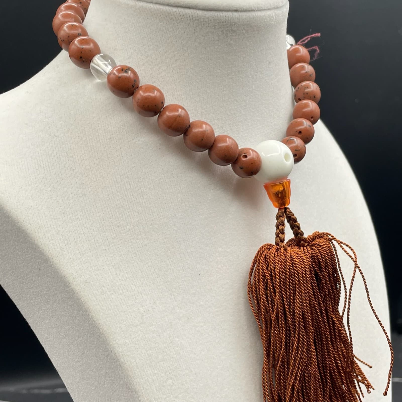 Vintage Unisex Brown Chinaberry Wood Beads 9.5" Long Tassel Prayer Mala - Thumbnail 7