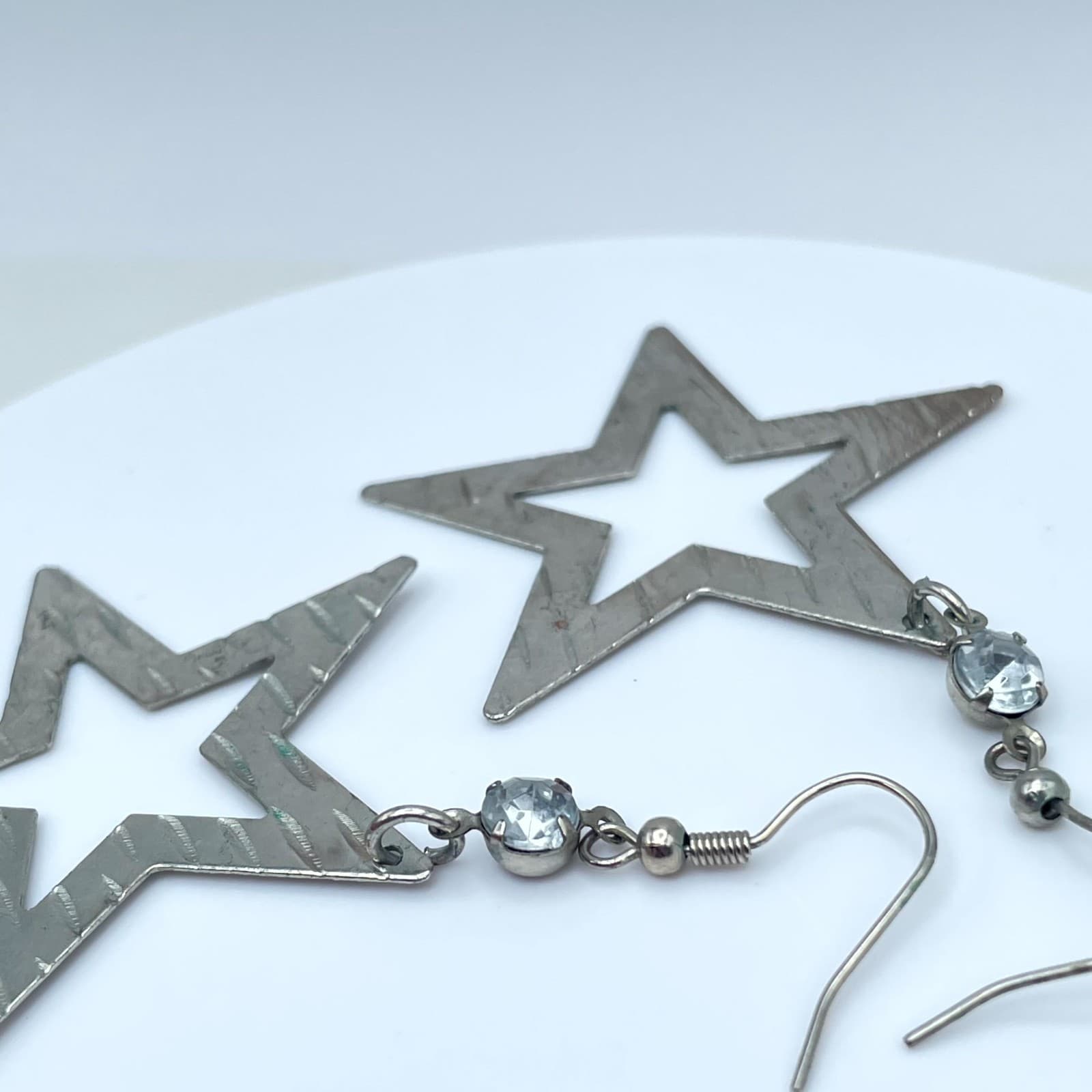Y2K Silver-Tone Pop-Punk Faceted Beads Hollow Star Dangle Drop Hook Earrings - Thumbnail 9