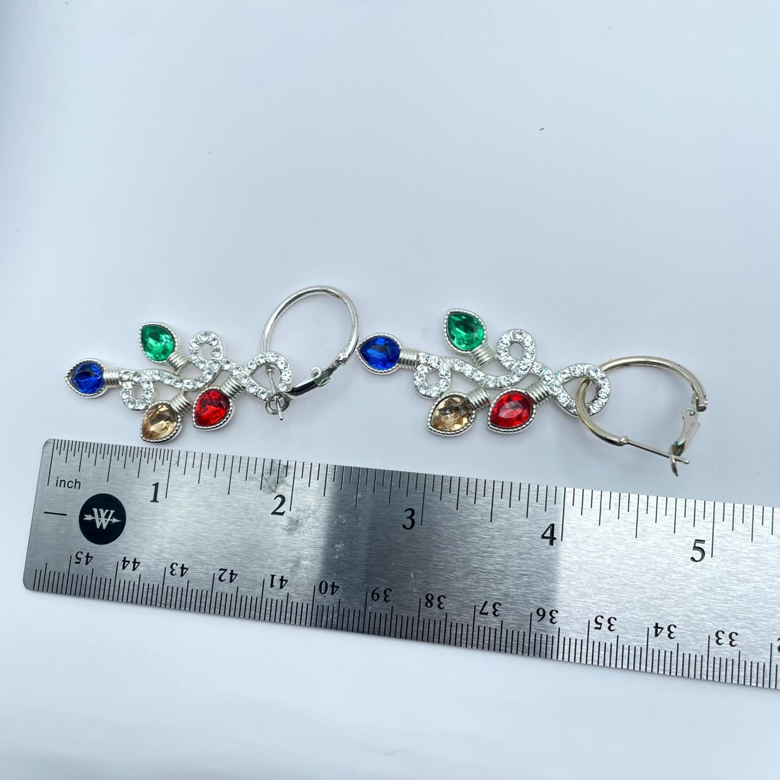 Gold-Tone Faceted Glass Bezel Beads Christmas Light Drop Dangle Hinged Earrings - Image 1